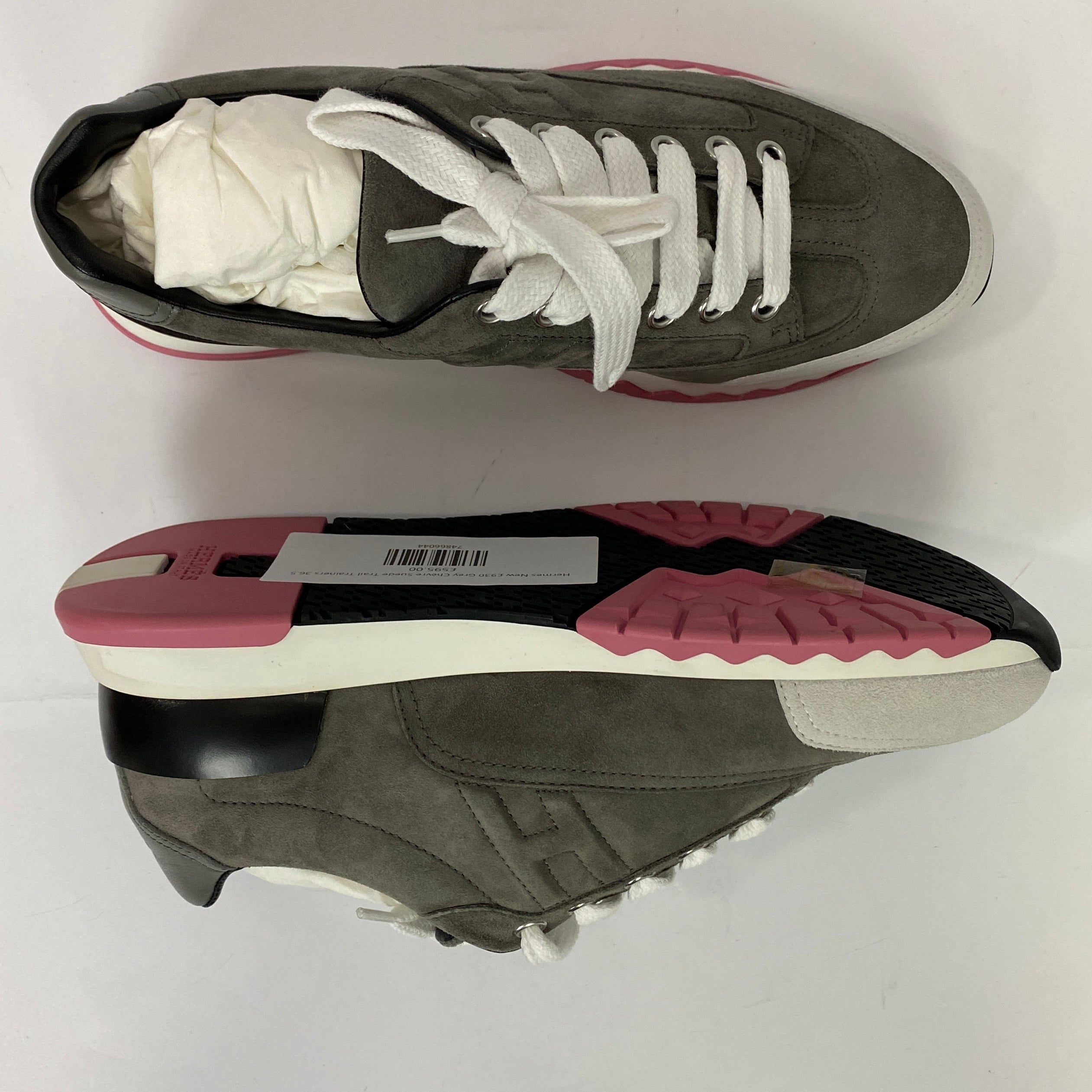 Hermes New £930 Grey Chèvre Suede Trail Trainers 36.5