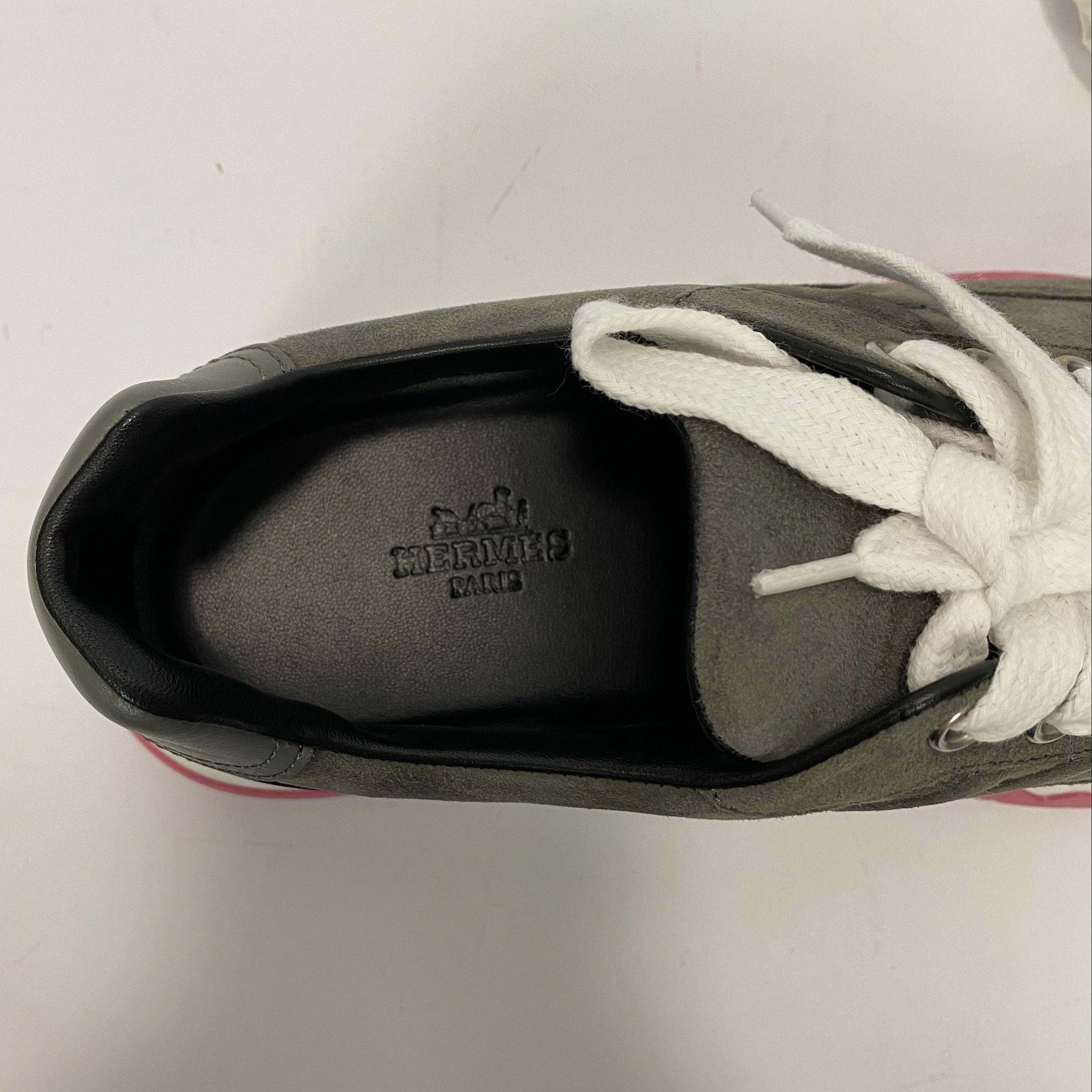 Hermes New £930 Grey Chèvre Suede Trail Trainers 36.5