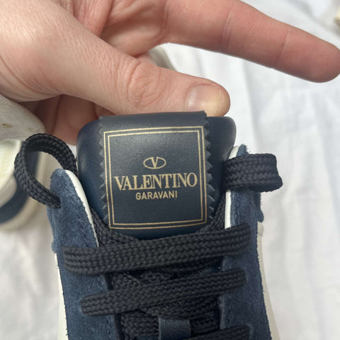 Valentino $675 Navy Suede Fly Crew Rockstud Trainers 40