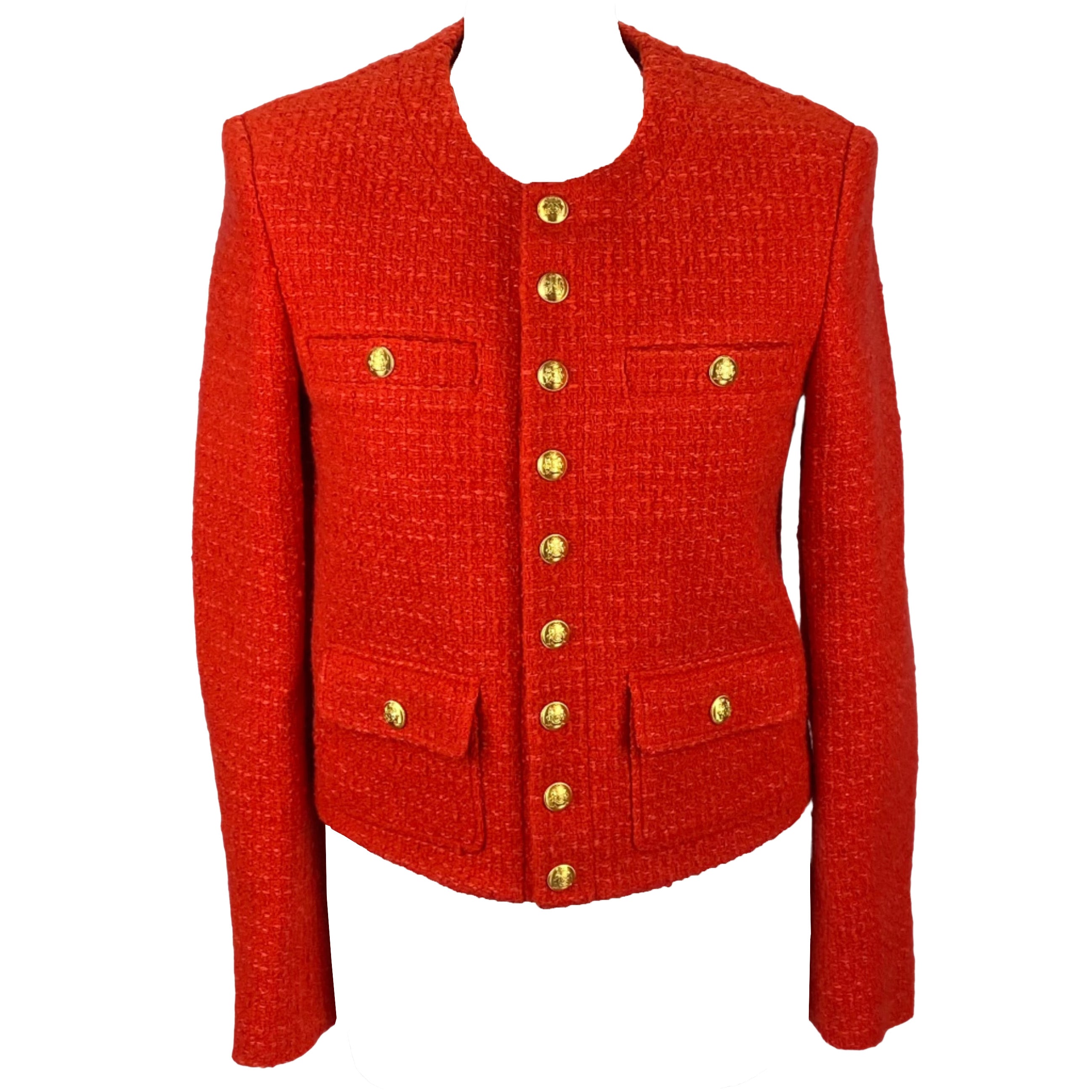 Celine Blood Orange Chasseur Boucle Tweed Jacket XXS
