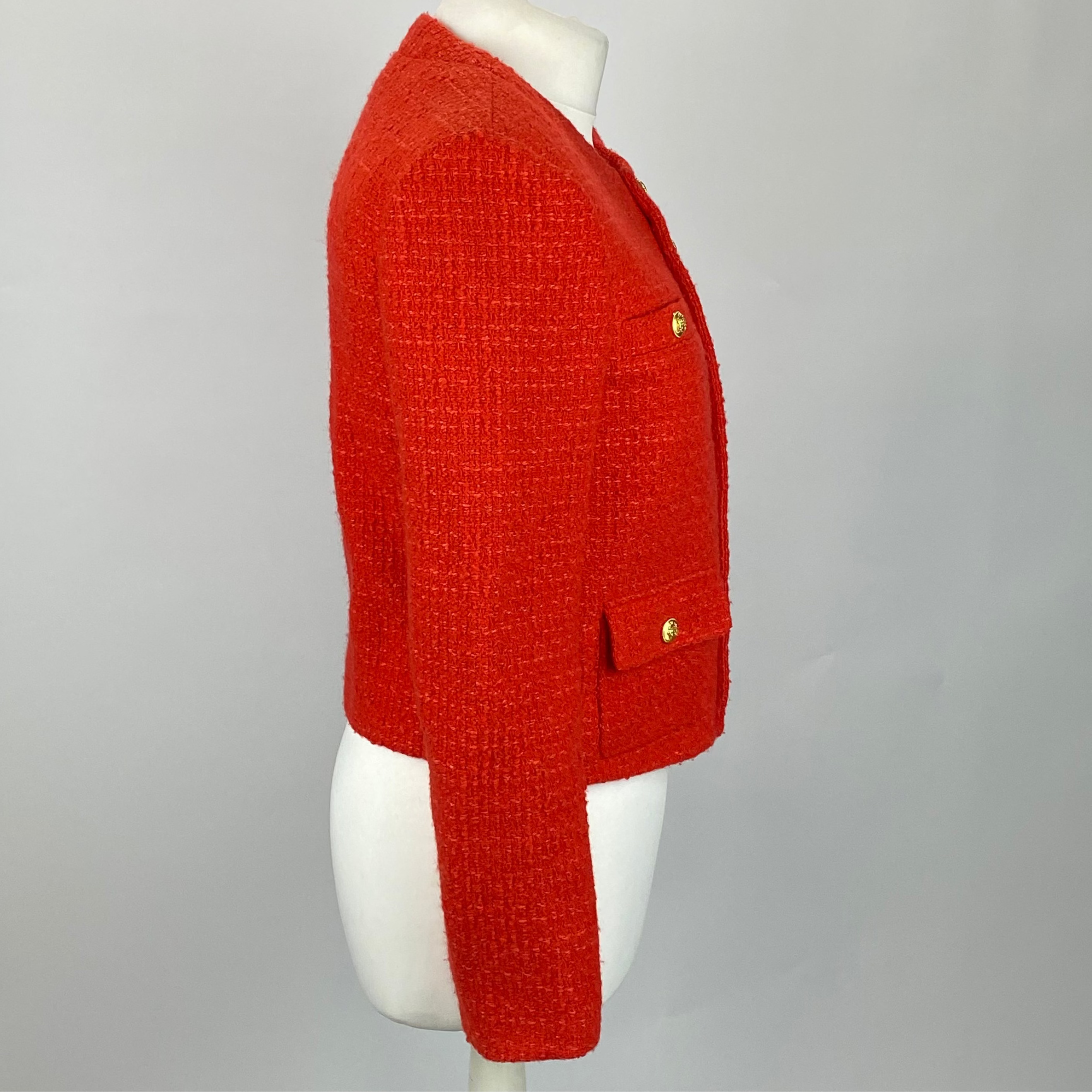 Celine Blood Orange Chasseur Boucle Tweed Jacket XXS