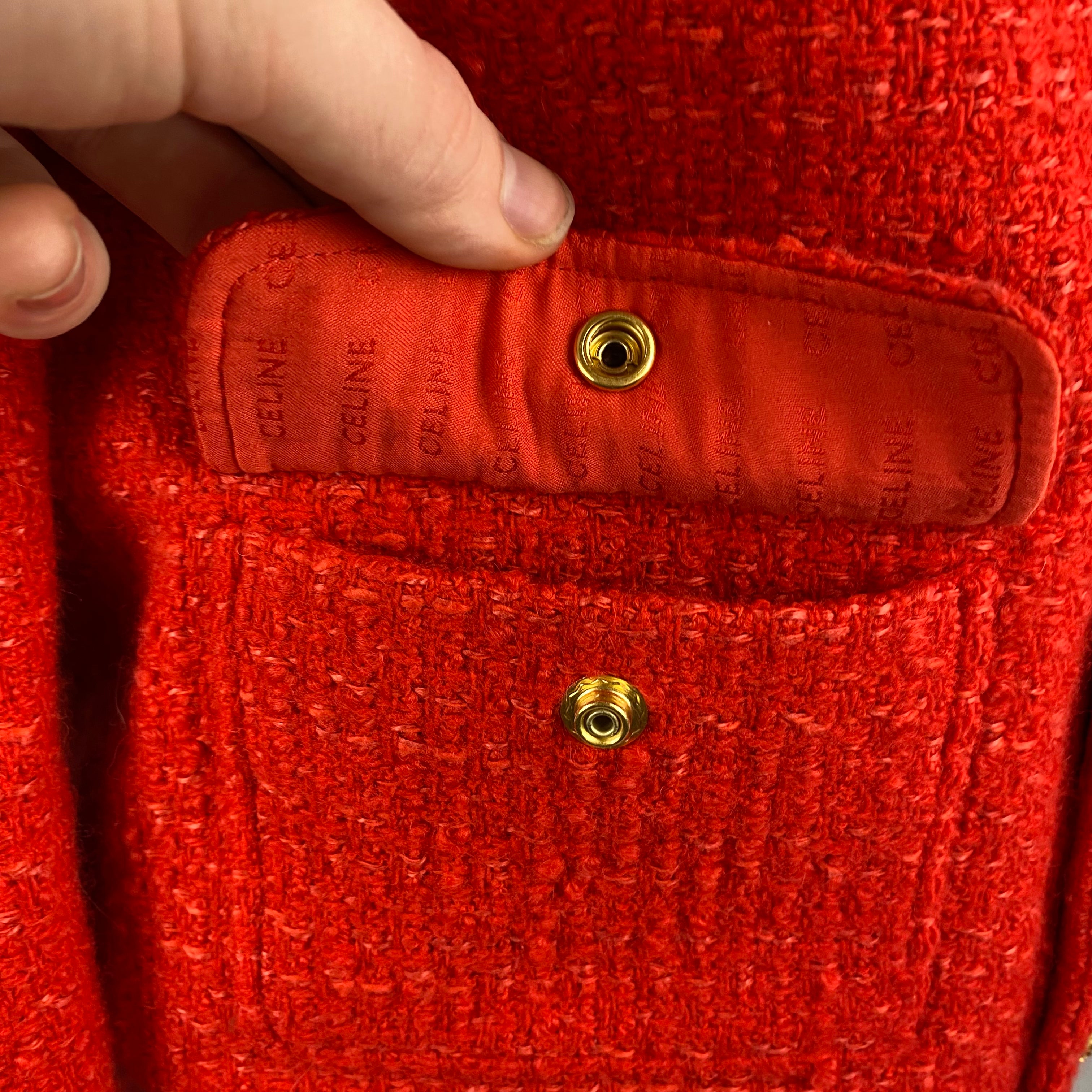 Celine Blood Orange Chasseur Boucle Tweed Jacket XXS