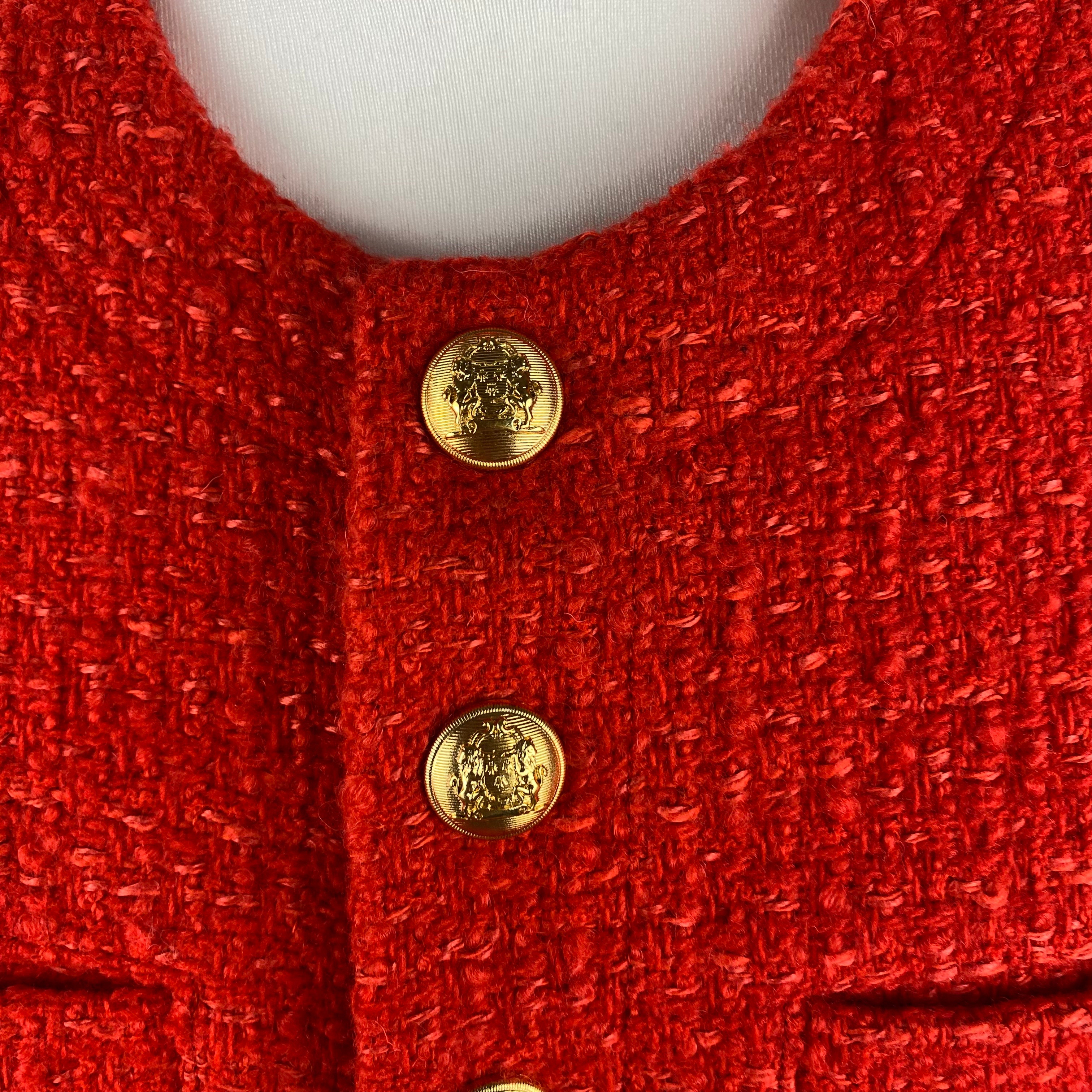 Celine Blood Orange Chasseur Boucle Tweed Jacket XXS
