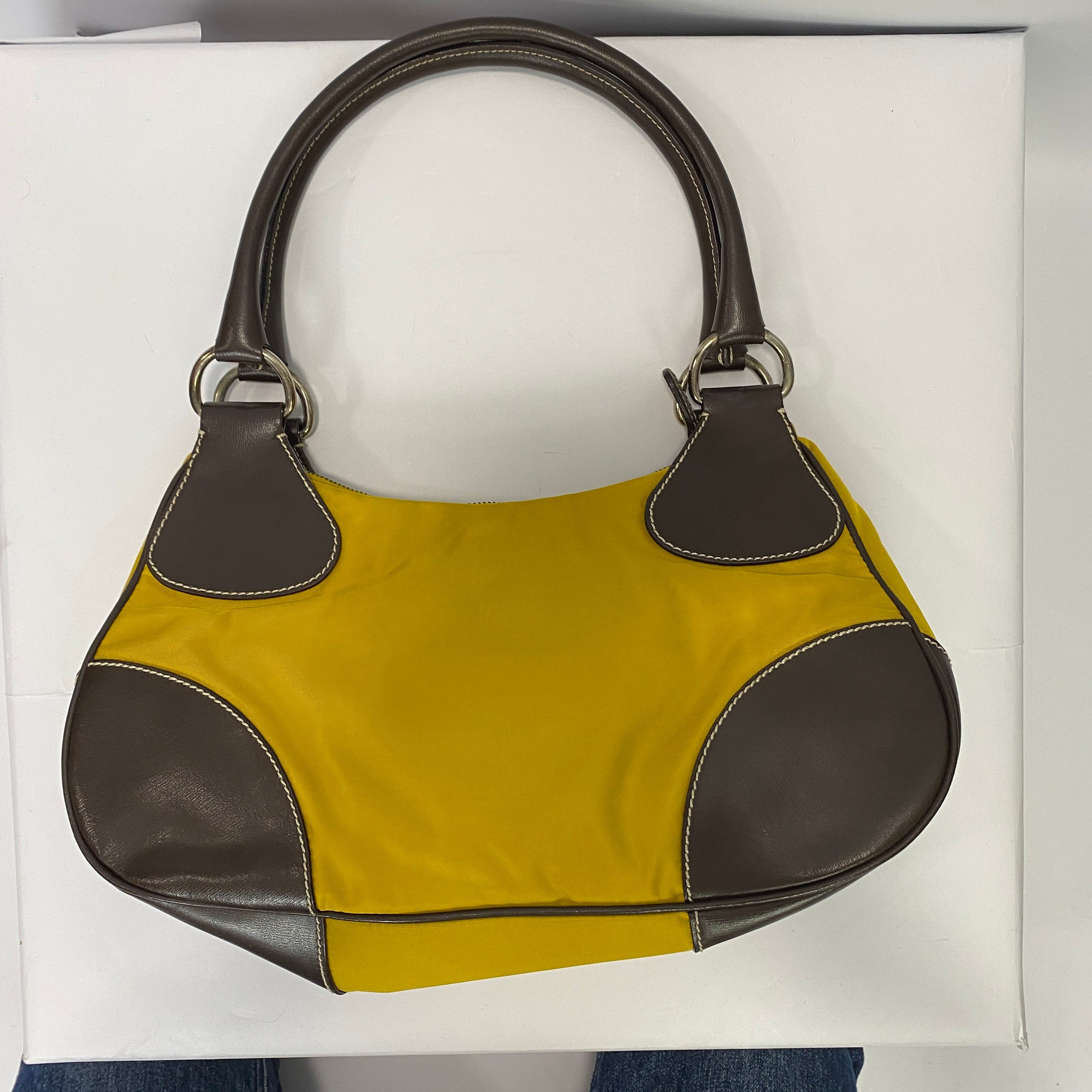 Prada Yellow Nylon & Brown Leather Cleo Bag
