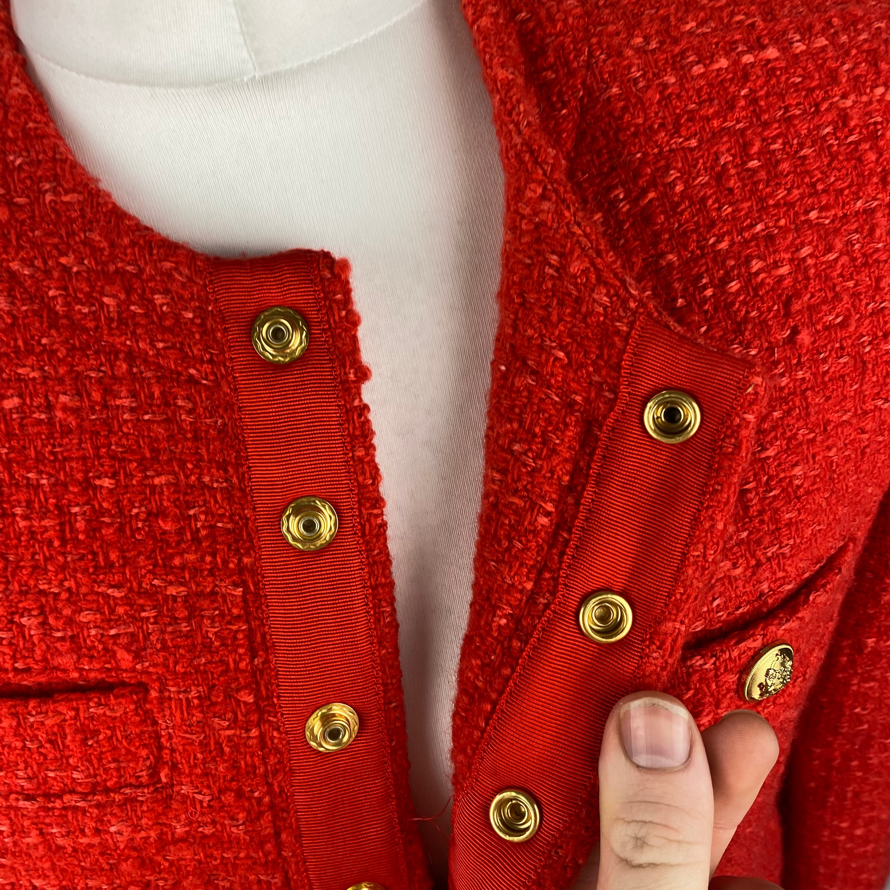 Celine Blood Orange Chasseur Boucle Tweed Jacket XXS