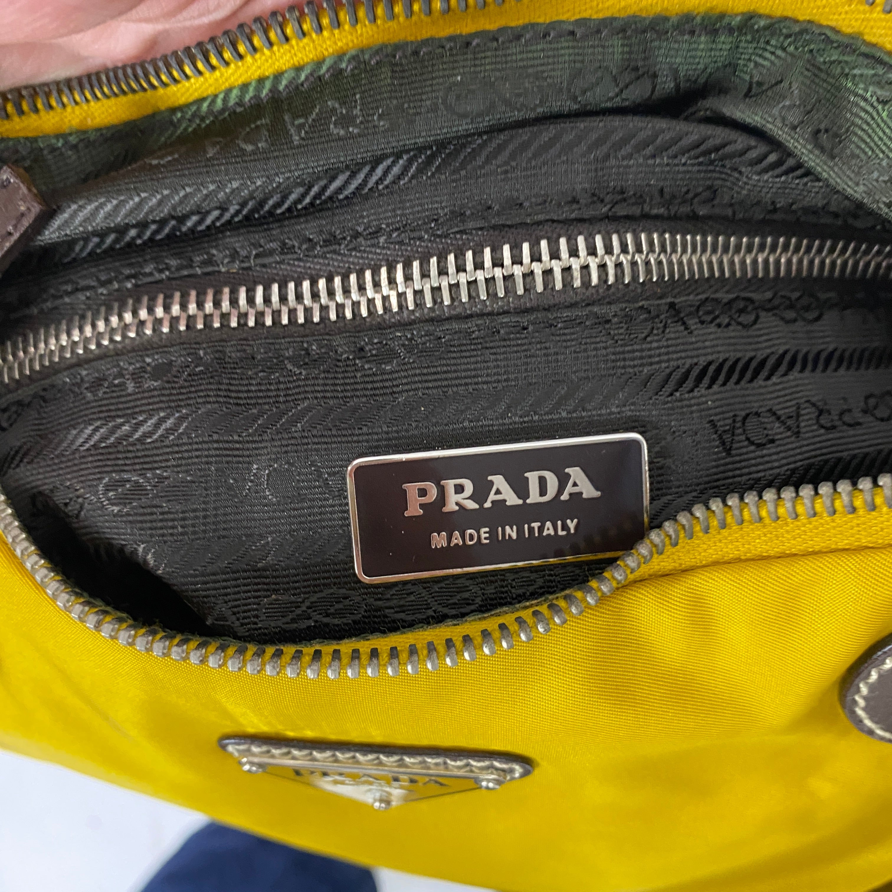 Prada Yellow Nylon & Brown Leather Cleo Bag
