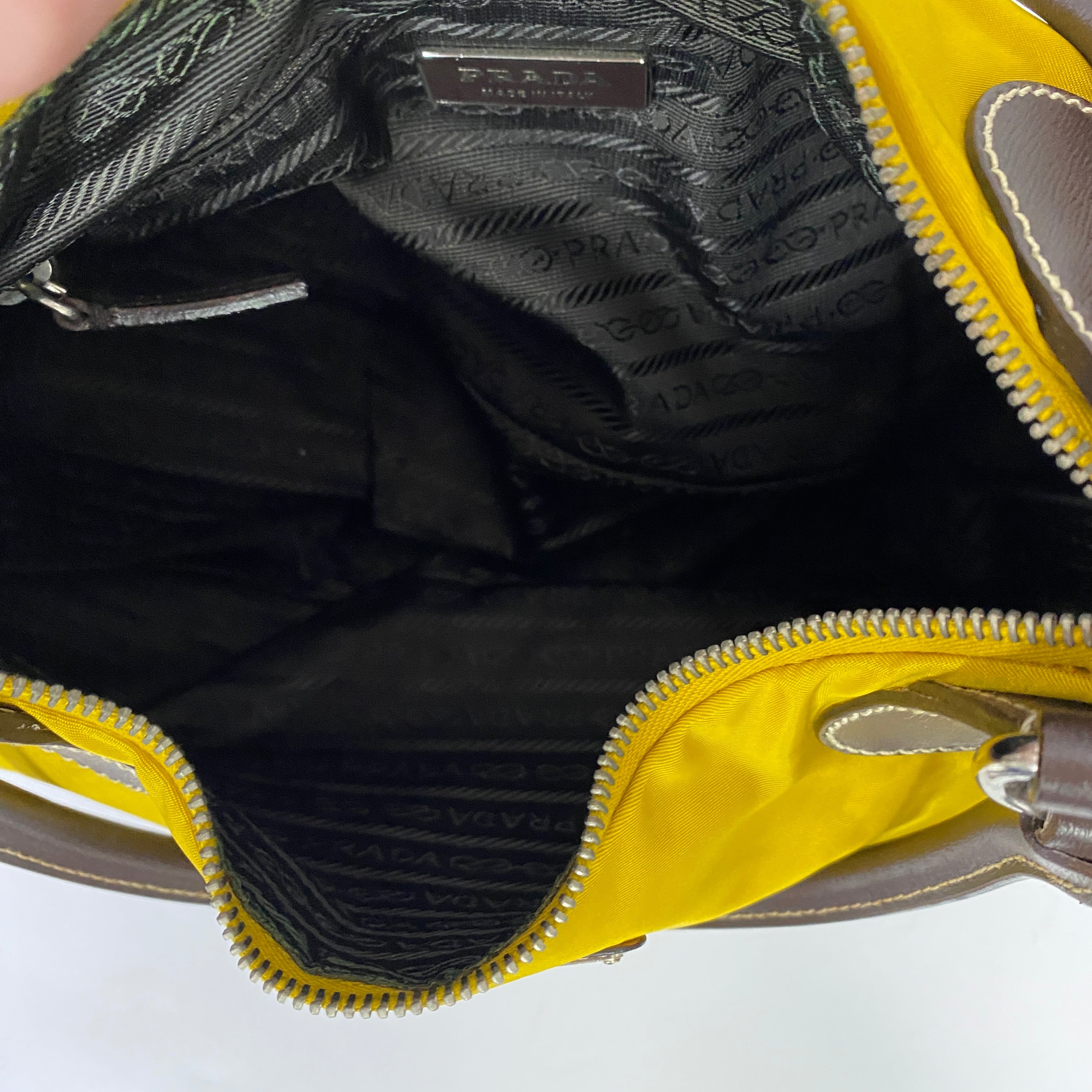 Prada Yellow Nylon & Brown Leather Cleo Bag