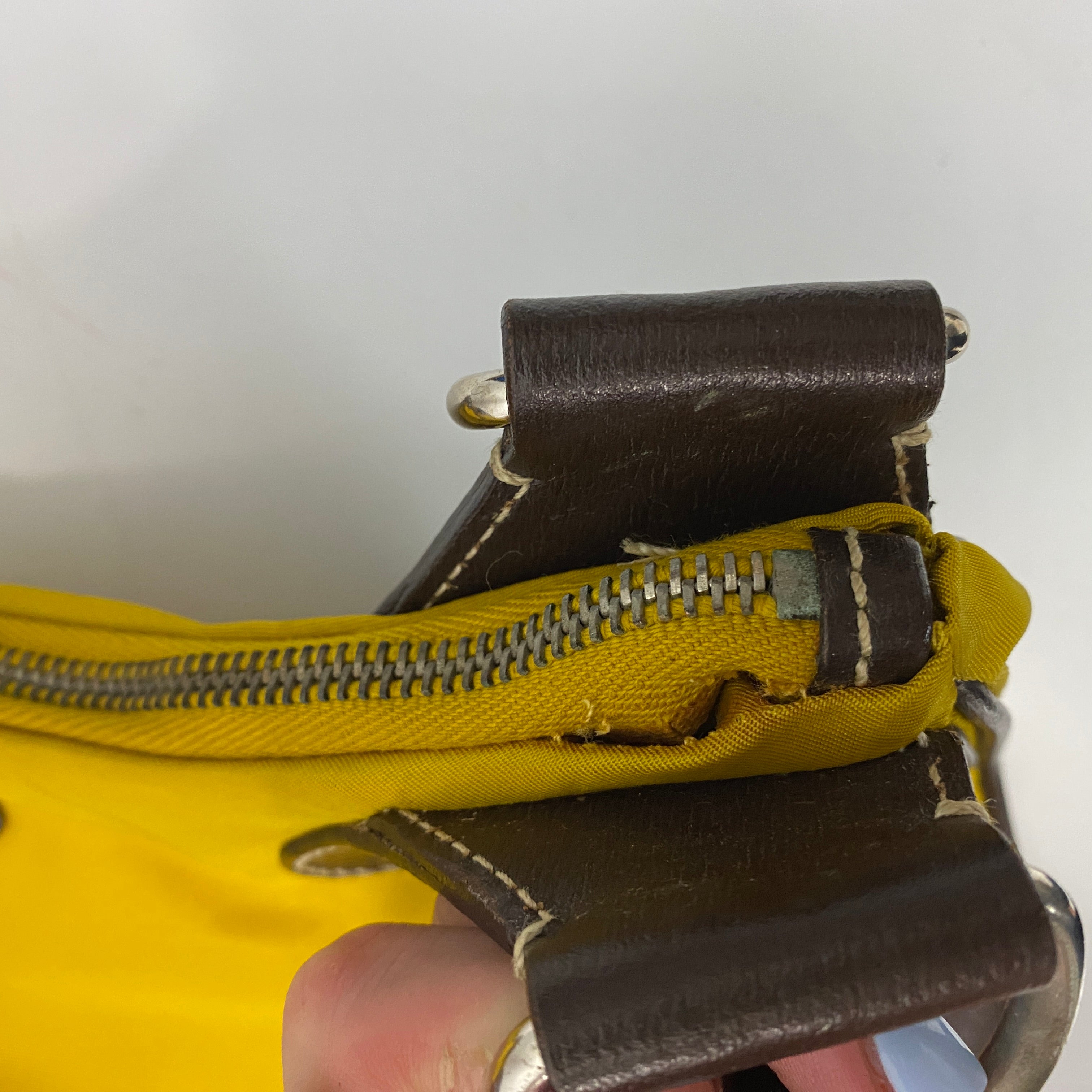 Prada Yellow Nylon & Brown Leather Cleo Bag