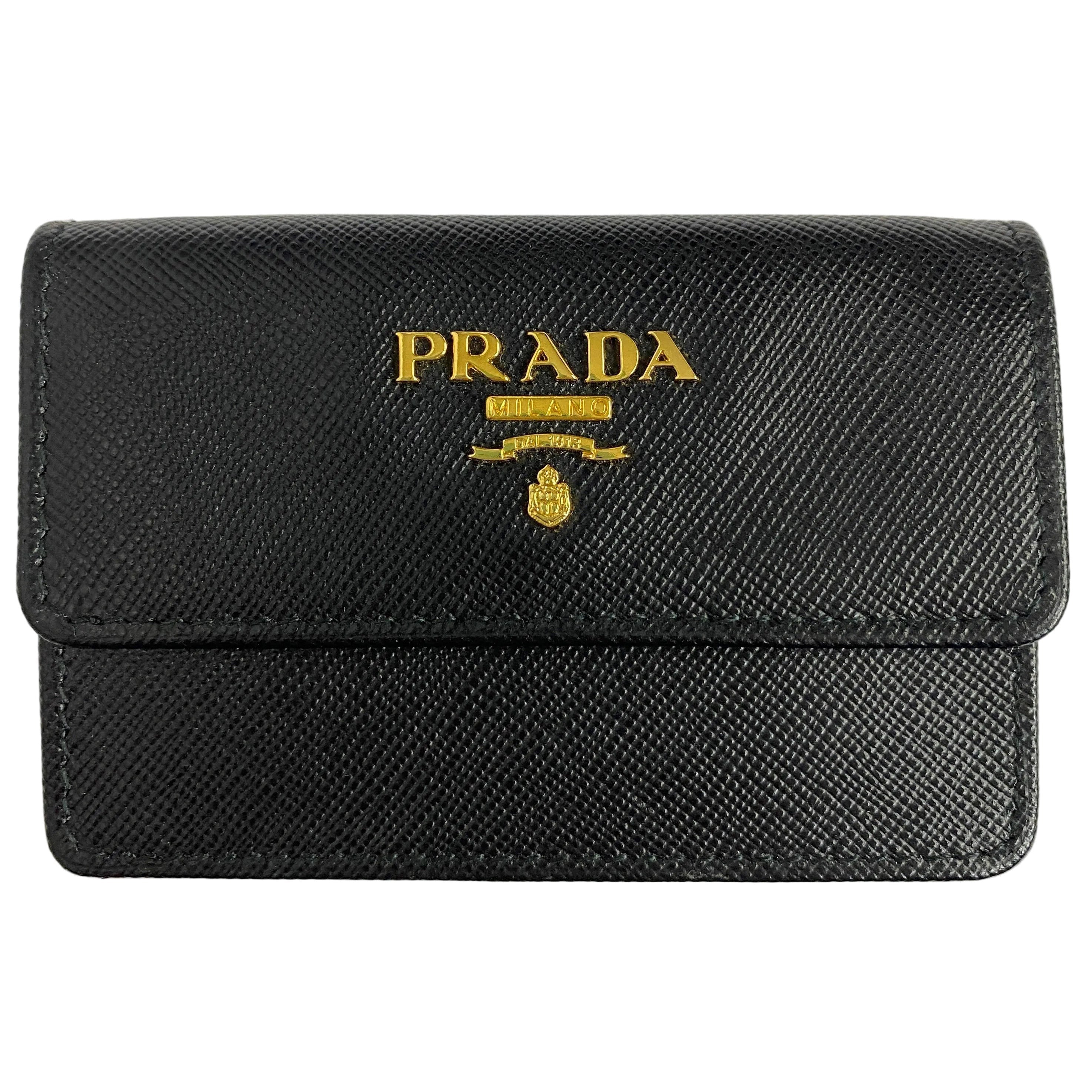 Prada Black Saffiano Leather Flap Cardholder