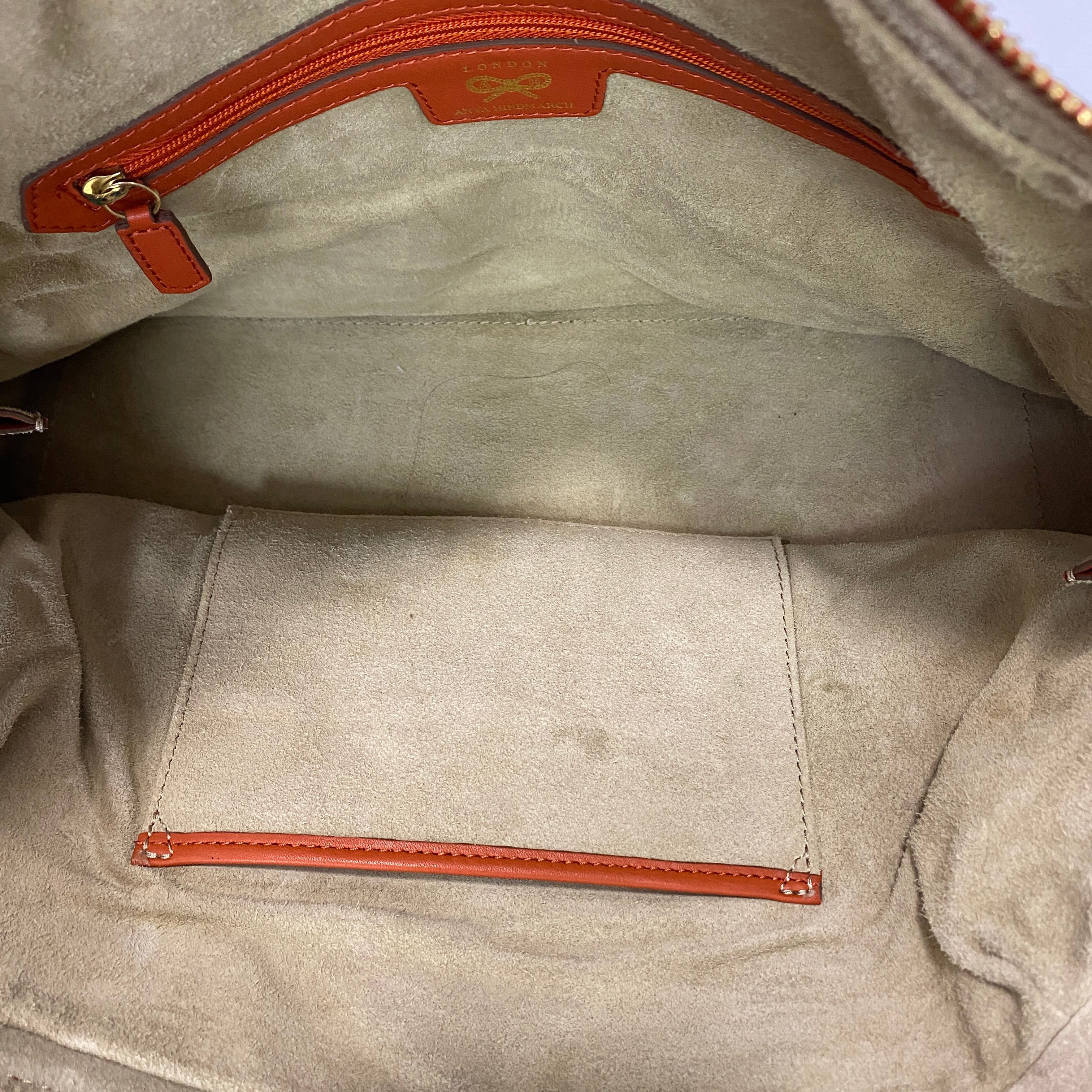 Anya Hindmarch Orange Logo Canvas Boston Bag