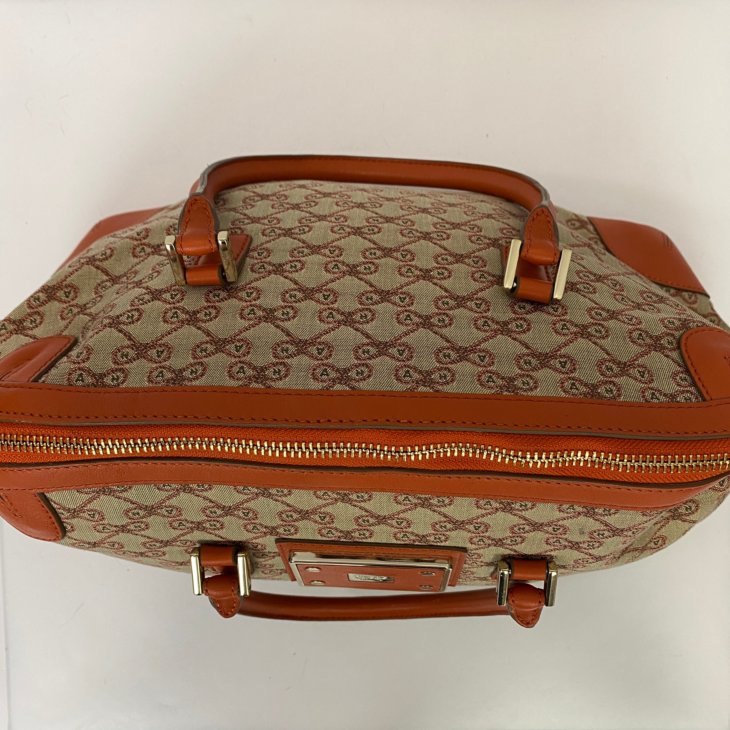 Anya Hindmarch Orange Logo Canvas Boston Bag