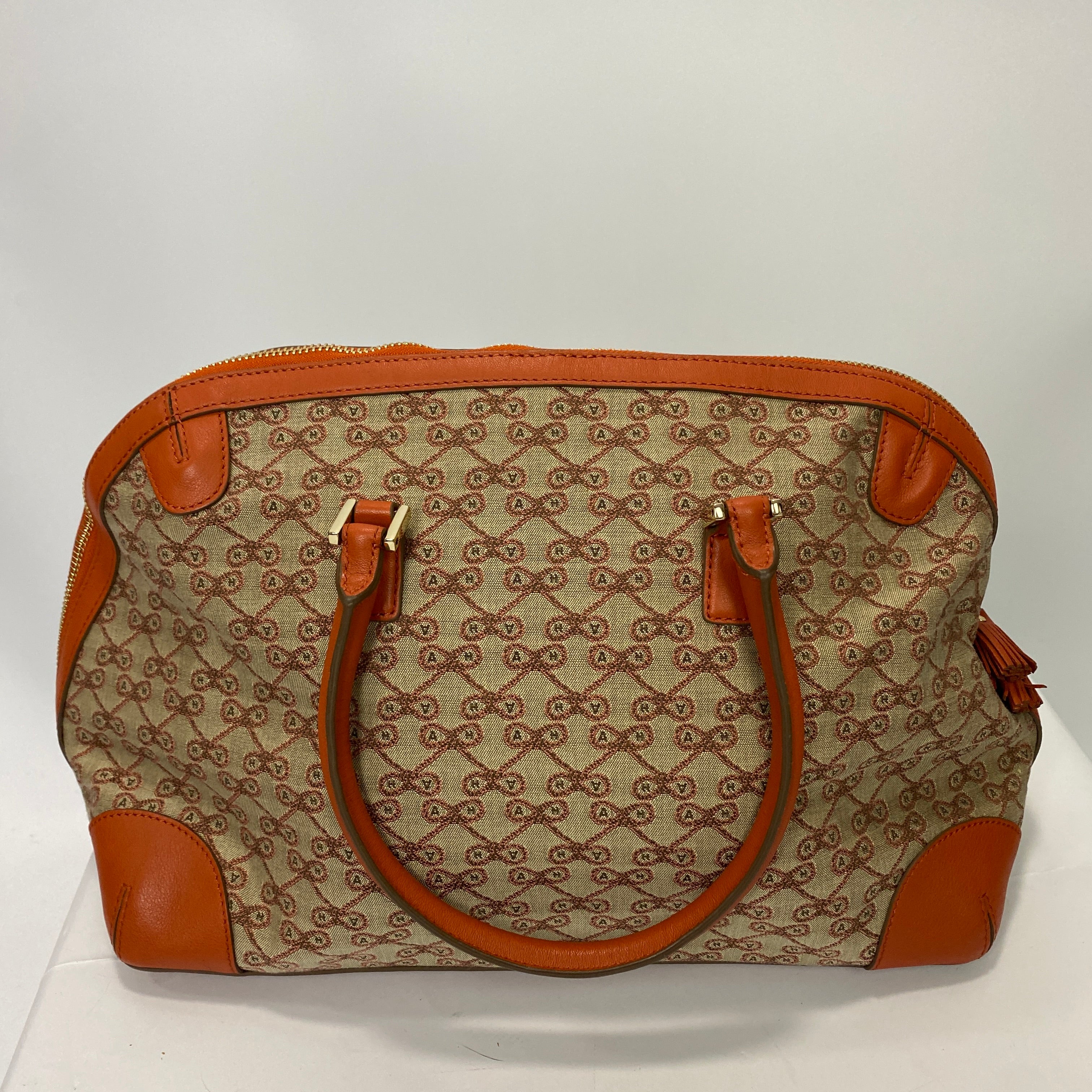 Anya Hindmarch Orange Logo Canvas Boston Bag