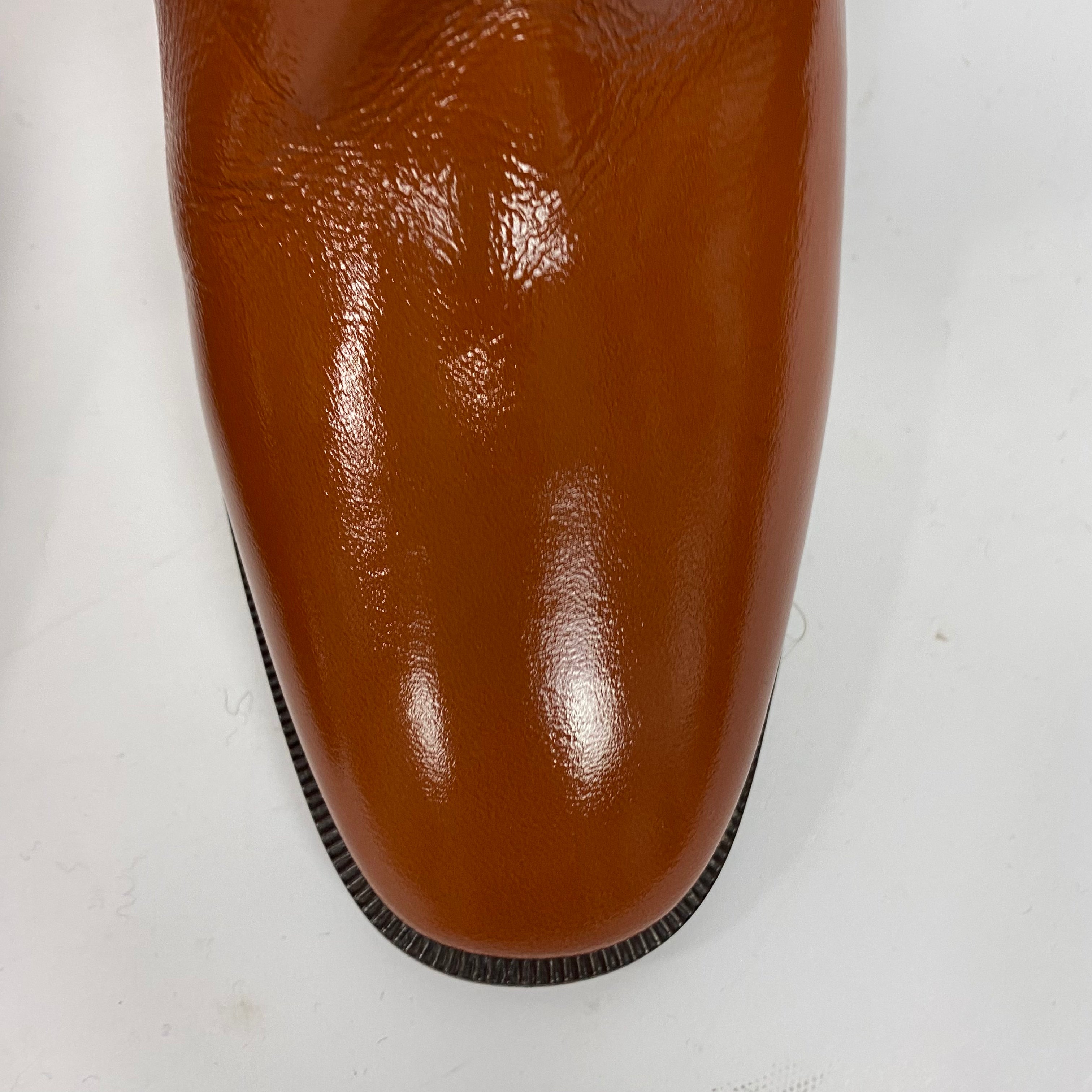 Dior Cinnamon Patent Empreinte Pull-On Knee Boots 38.5