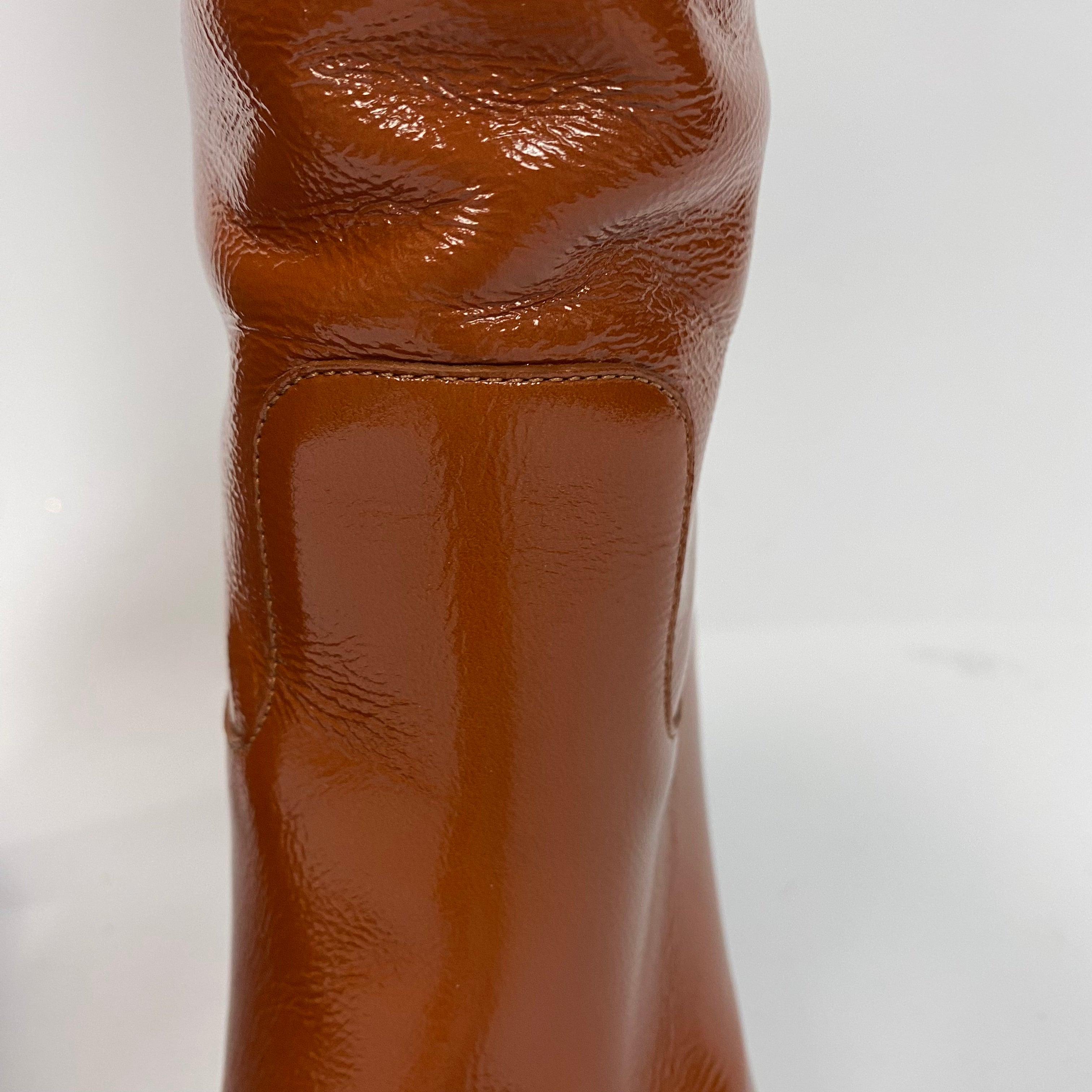 Dior Cinnamon Patent Empreinte Pull-On Knee Boots 38.5