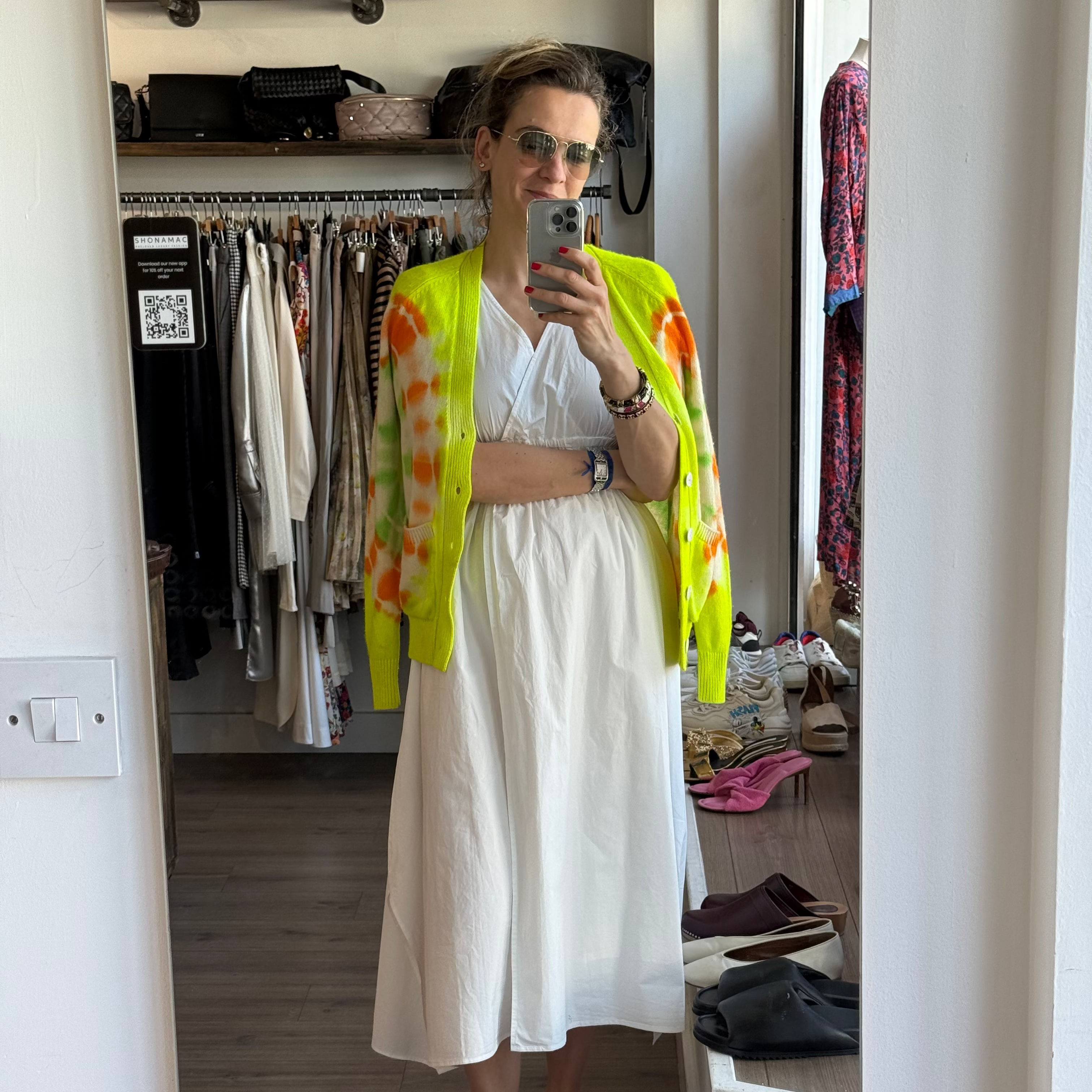 The Elder Statesman £1765 Neon Tie Dye Cashmere Cardigan XS