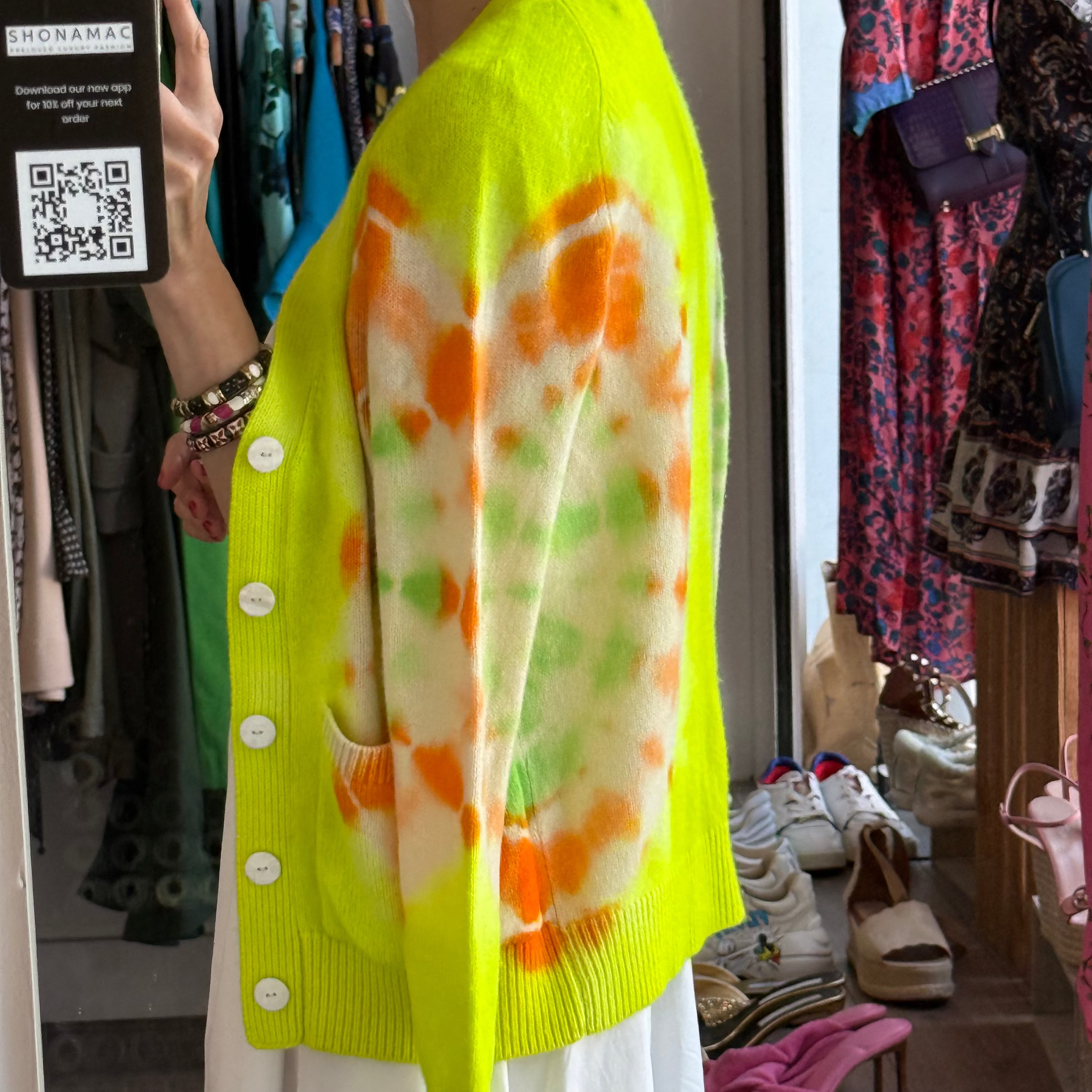 The Elder Statesman £1765 Neon Tie Dye Cashmere Cardigan XS