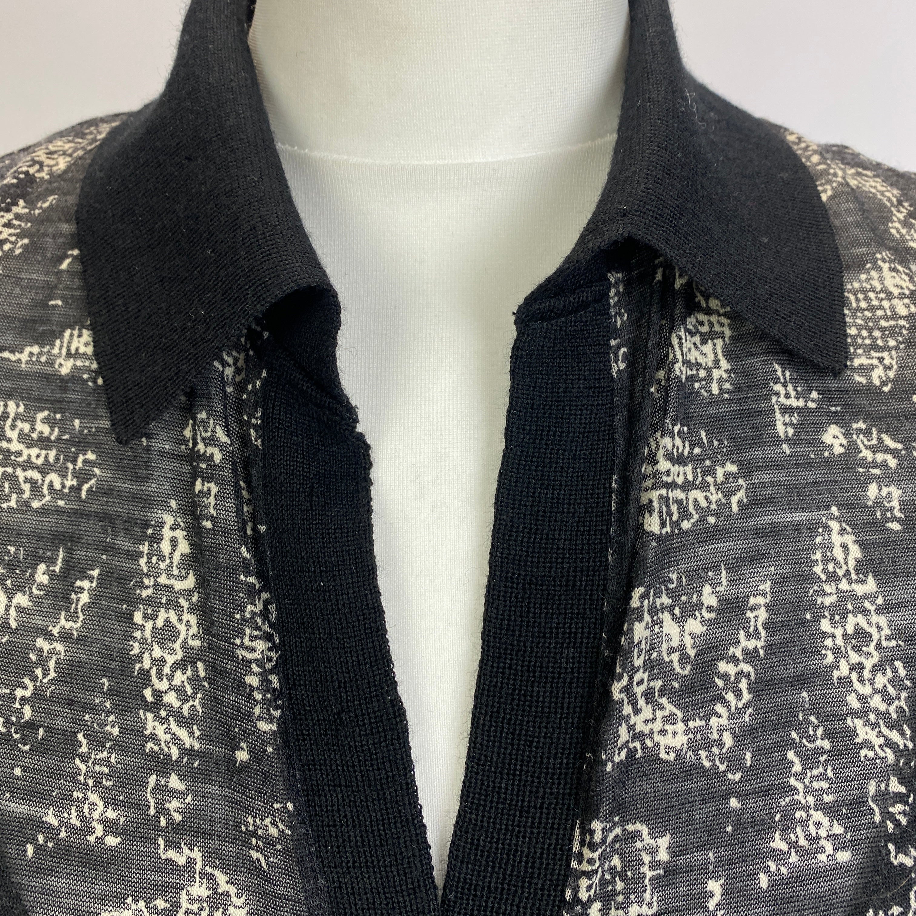 Samantha Sung Black & Ecru Print Wool & Silk Shirt Dress S