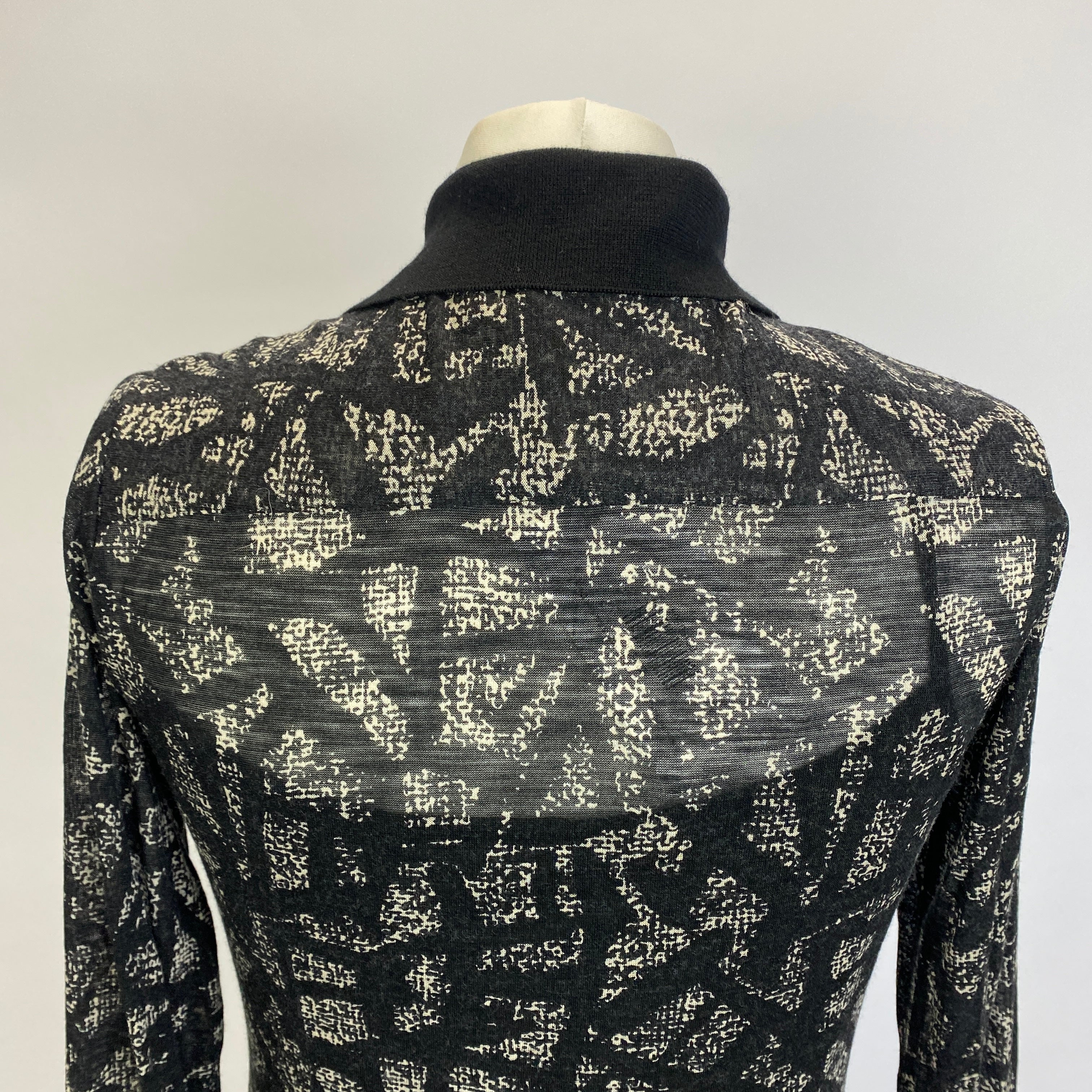 Samantha Sung Black & Ecru Print Wool & Silk Shirt Dress S