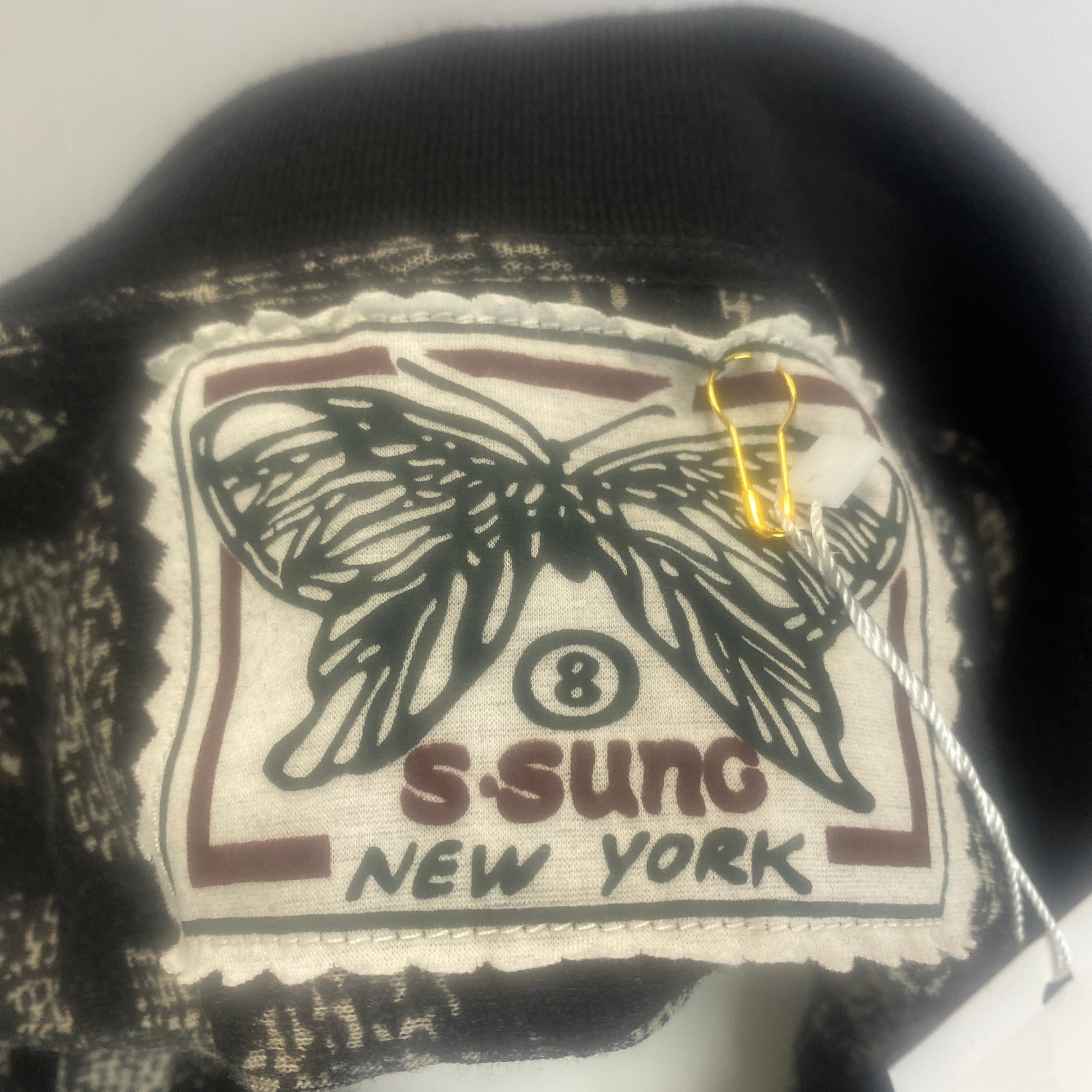 Samantha Sung Black & Ecru Print Wool & Silk Shirt Dress S