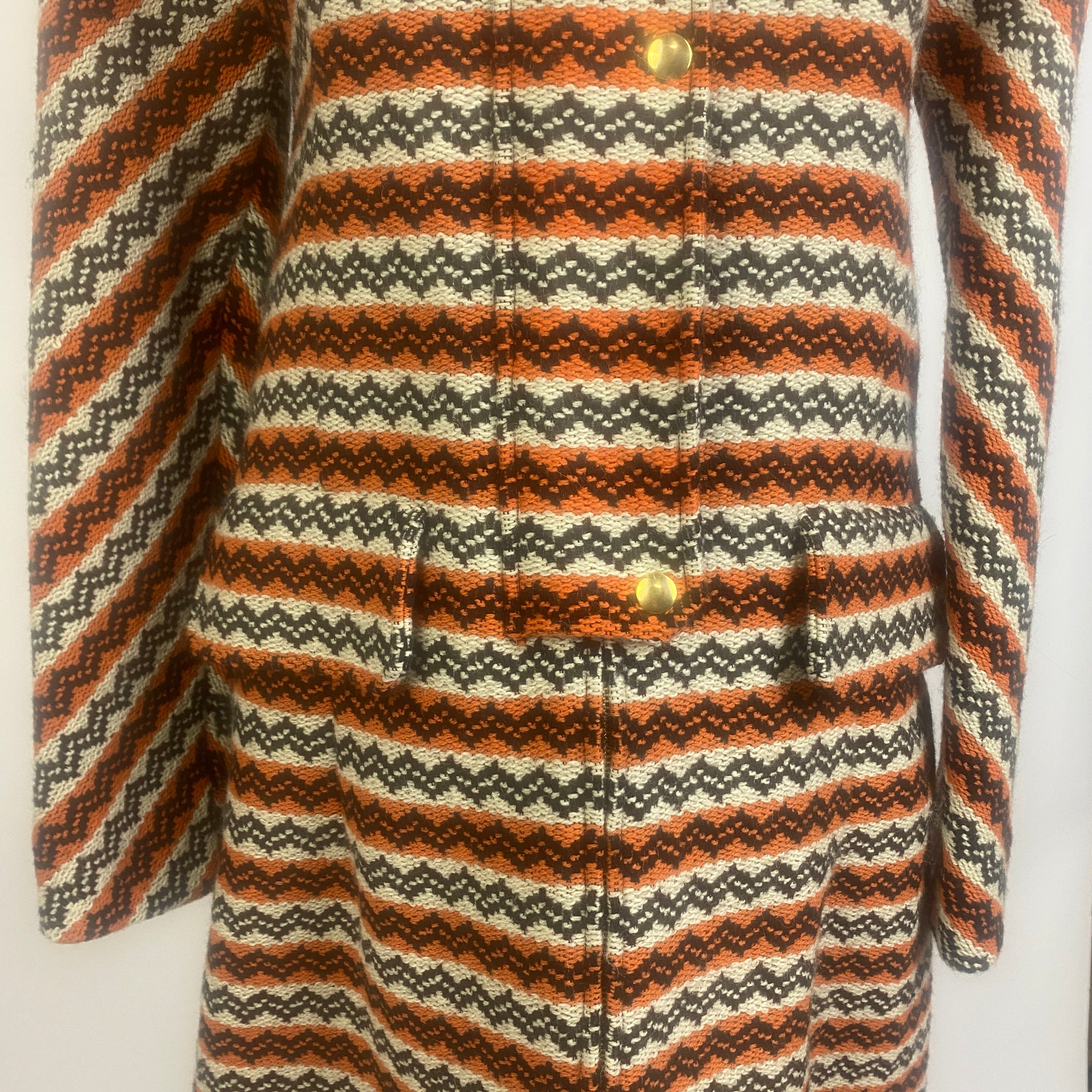 Marni Orange & Ecru Zigzag Jacquard Wool Mix Coat M