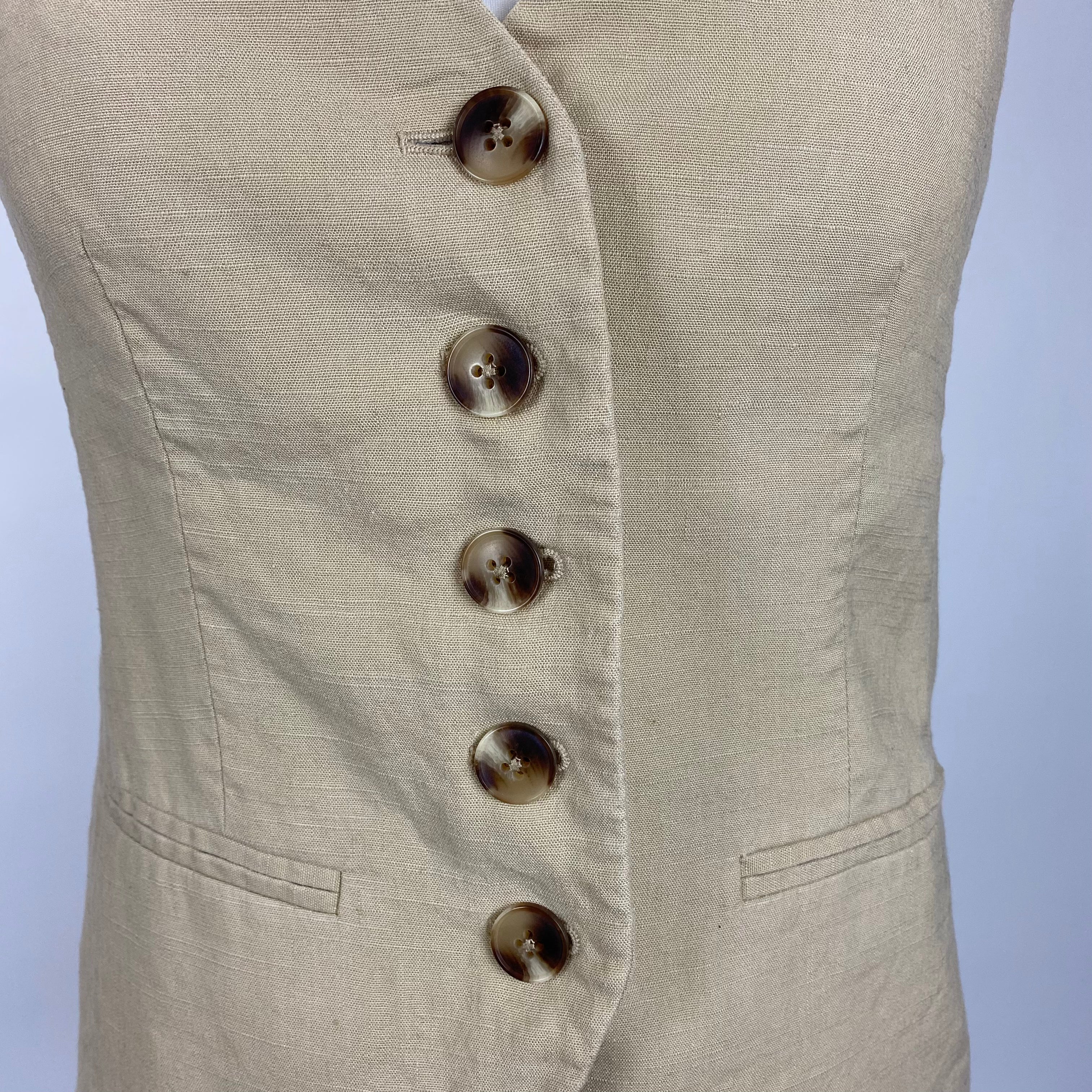 Veronica Beard £360 Sand Linen Mix Liff Waistcoat XXS