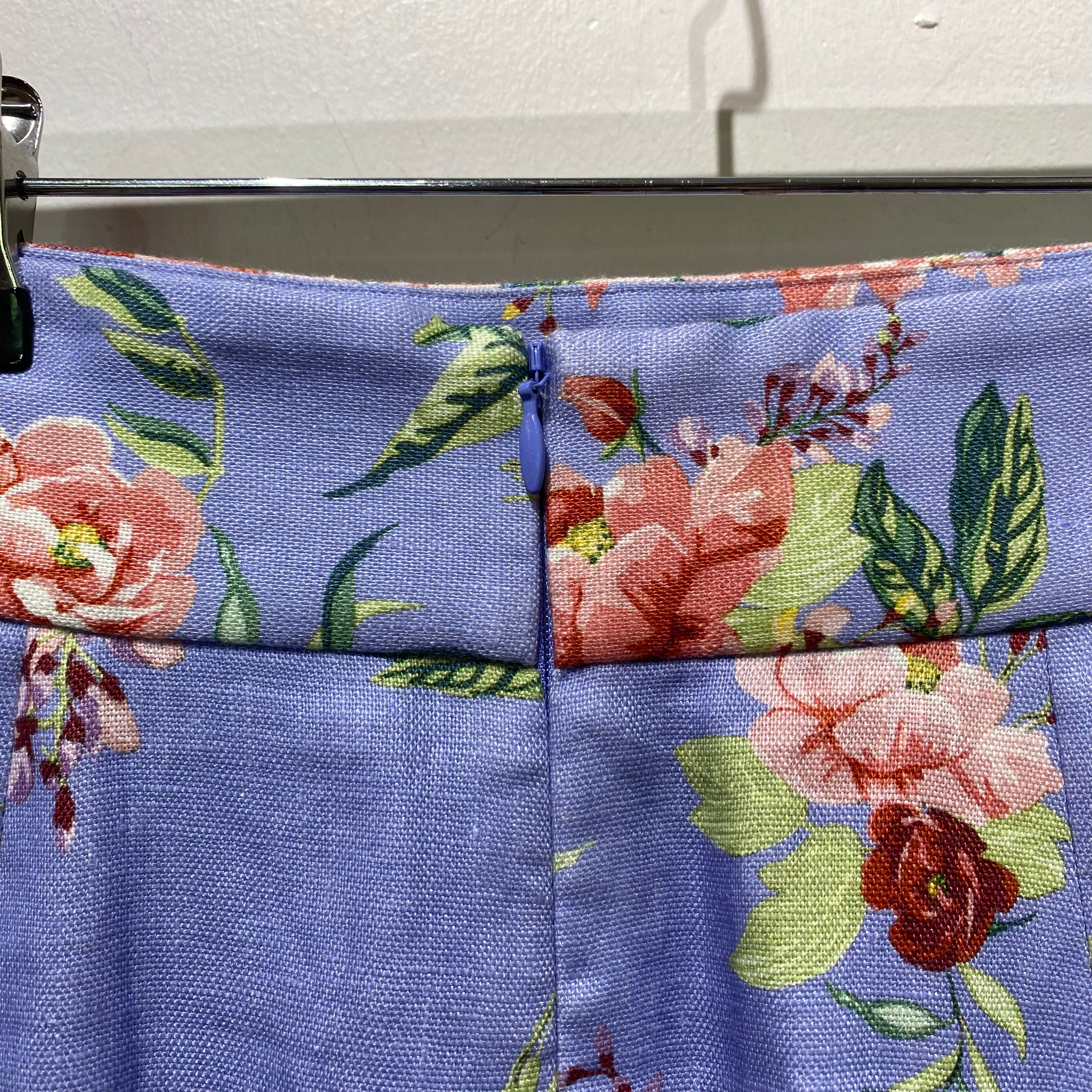 Zimmermann New Sky Blue Floral Linen Mini Skirt XS