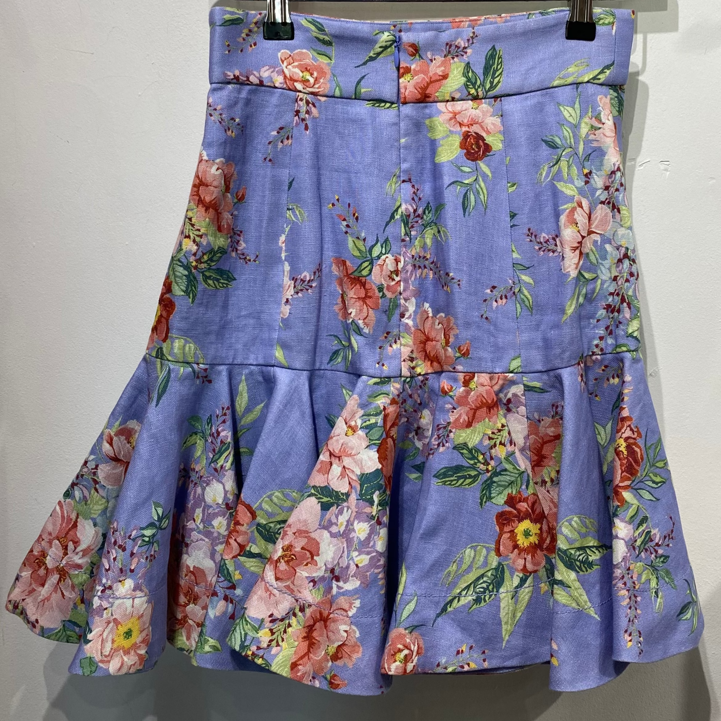 Zimmermann New Sky Blue Floral Linen Mini Skirt XS