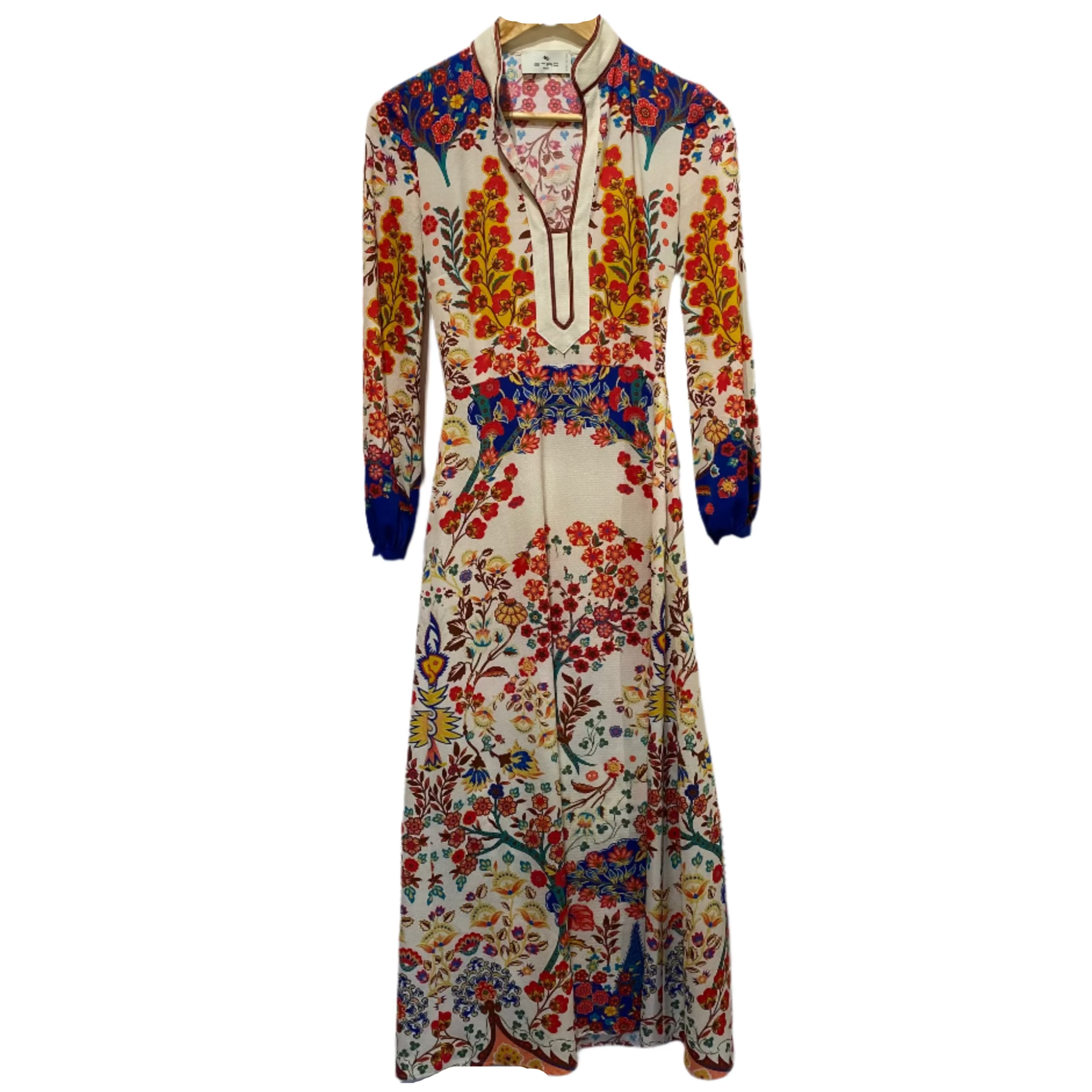 Etro Cream & Brights Floral Crepe Maxi Dress XXS