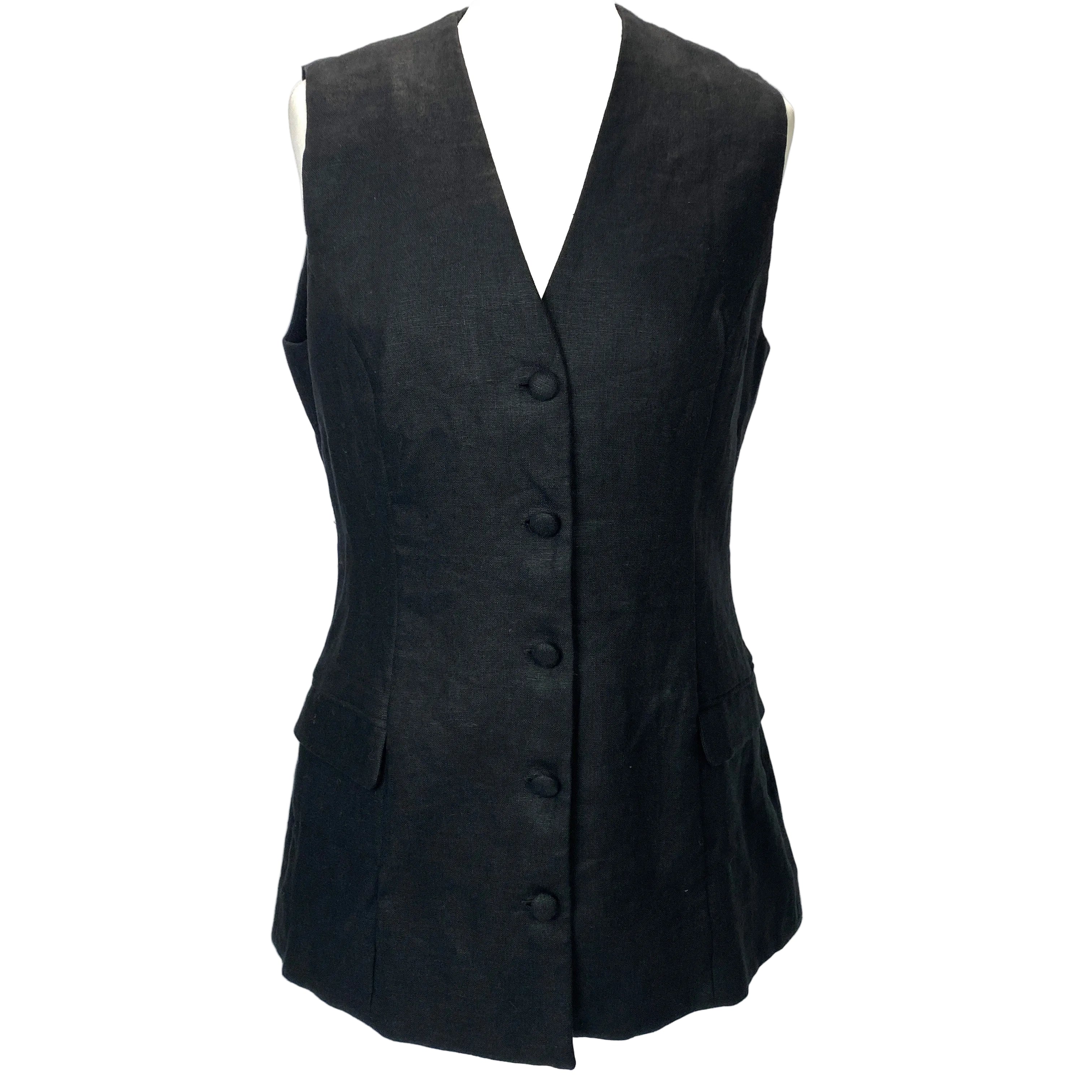 Faithfull New £333 Black Linen Longline Waistcoat M