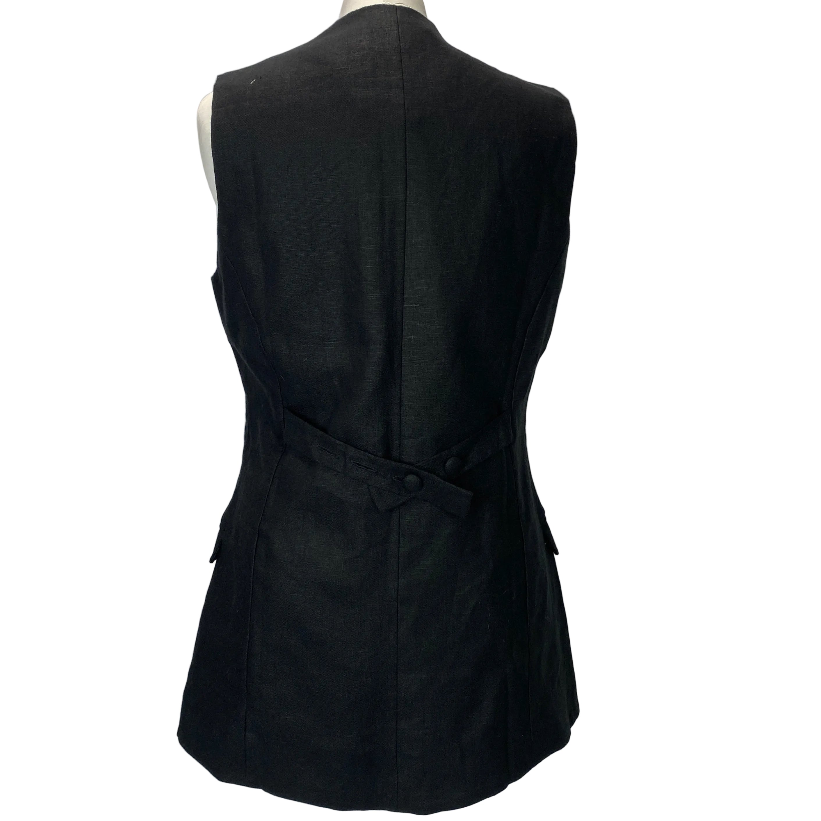 Faithfull New £333 Black Linen Longline Waistcoat M