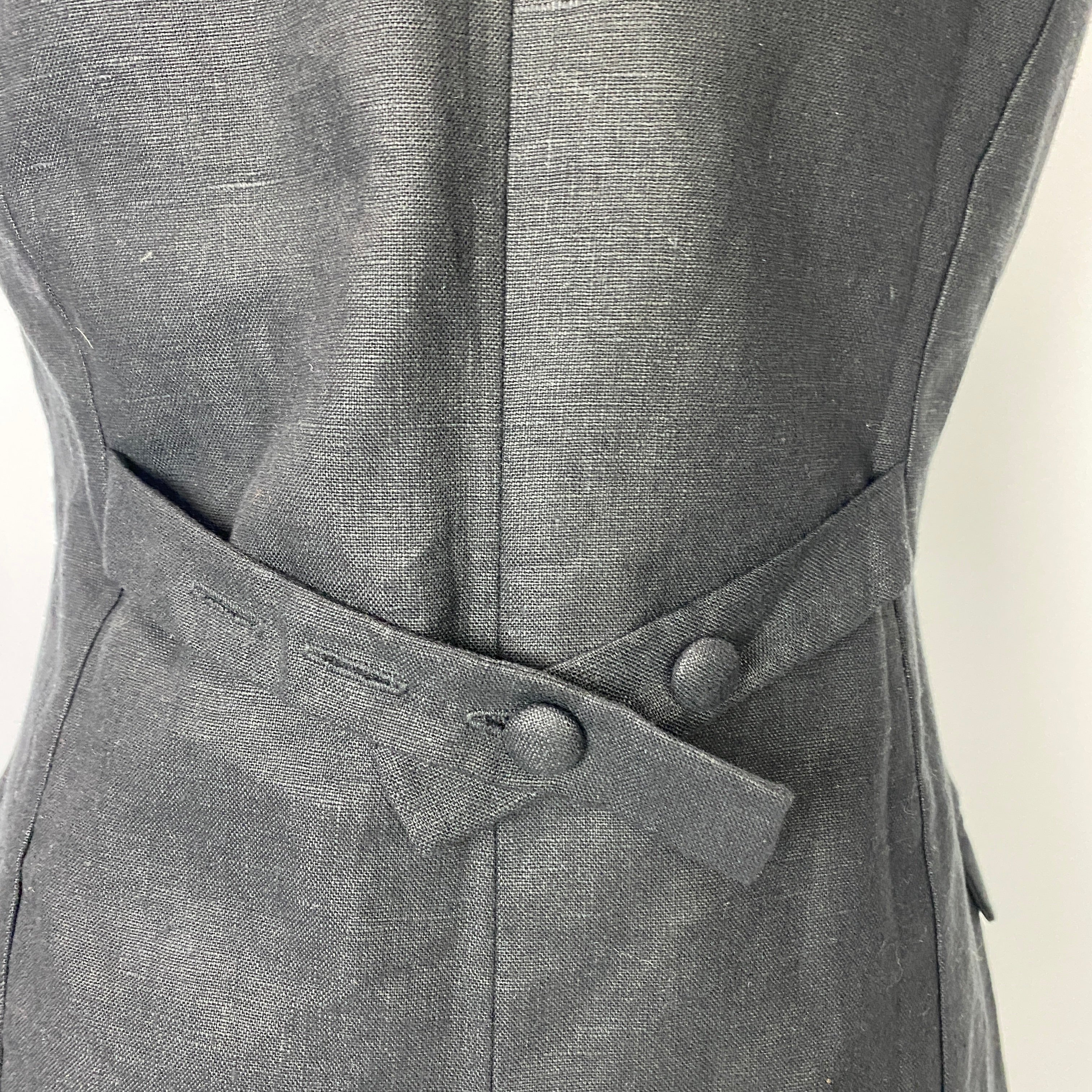 Faithfull New £333 Black Linen Longline Waistcoat M