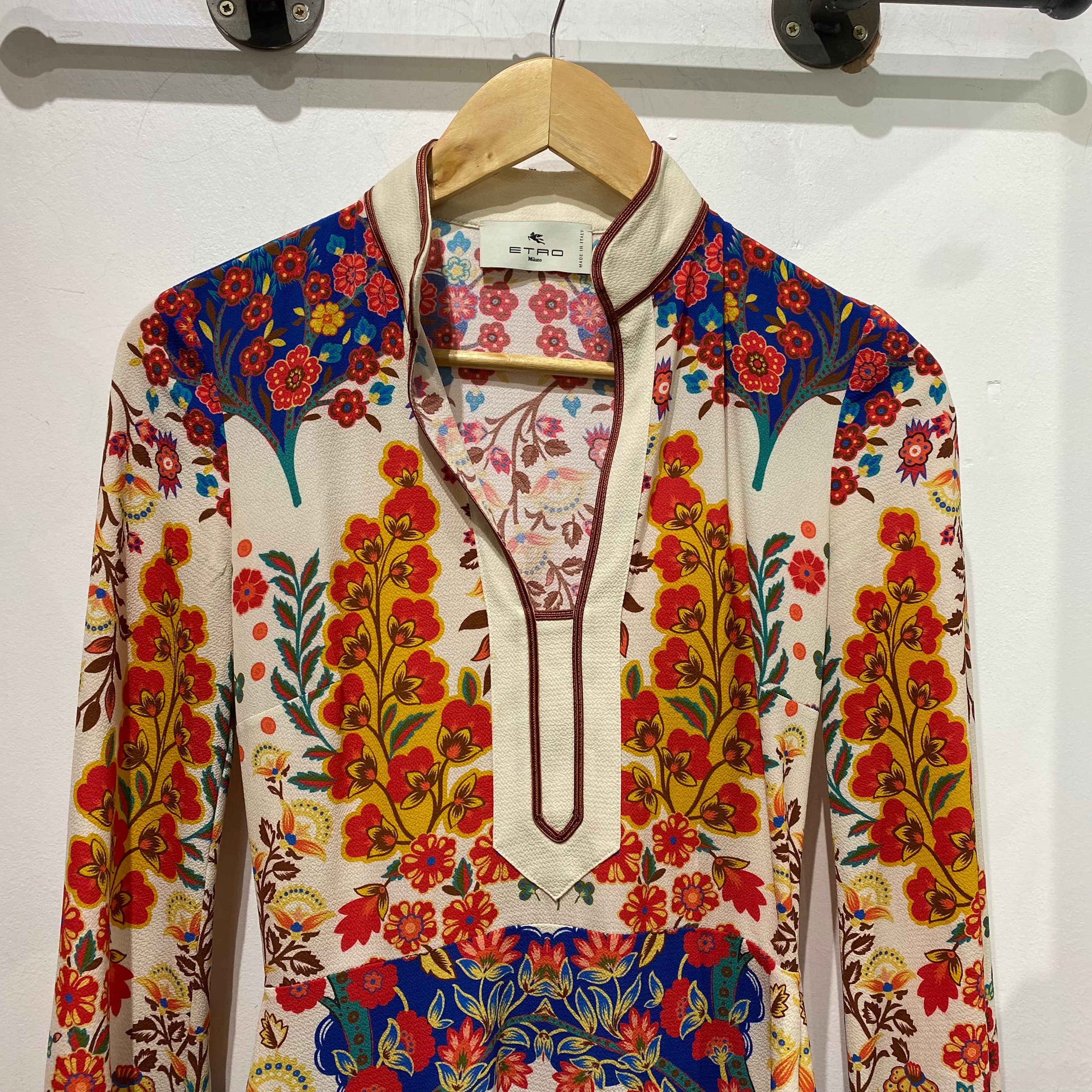 Etro Cream & Brights Floral Crepe Maxi Dress XXS