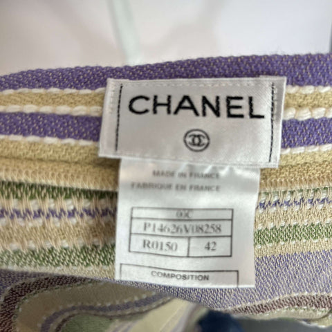 Chanel Putty & Lilac Stripe Weave Wool & Cotton Wrap Maxi Skirt S/M