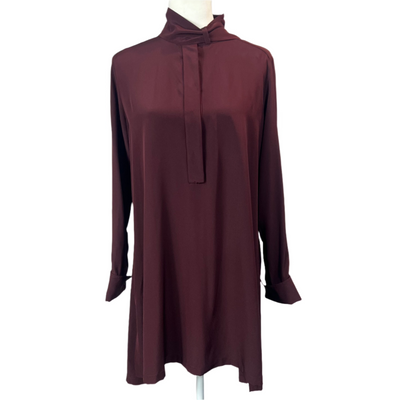 Sportmax Deep Plum Silk Pussybow Dress M