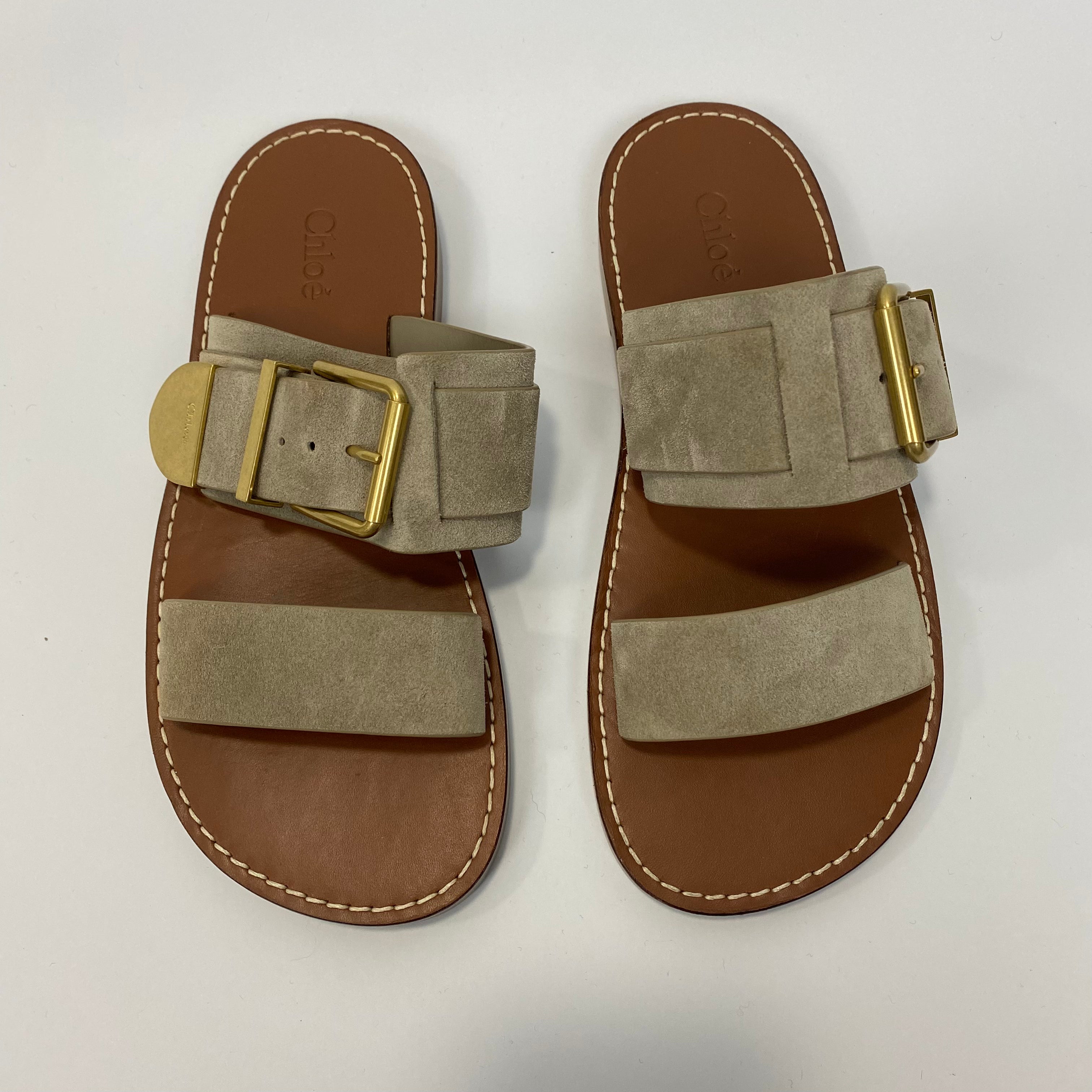 Chloe £520 Greige Suede Flat Rebecca Sandals 35