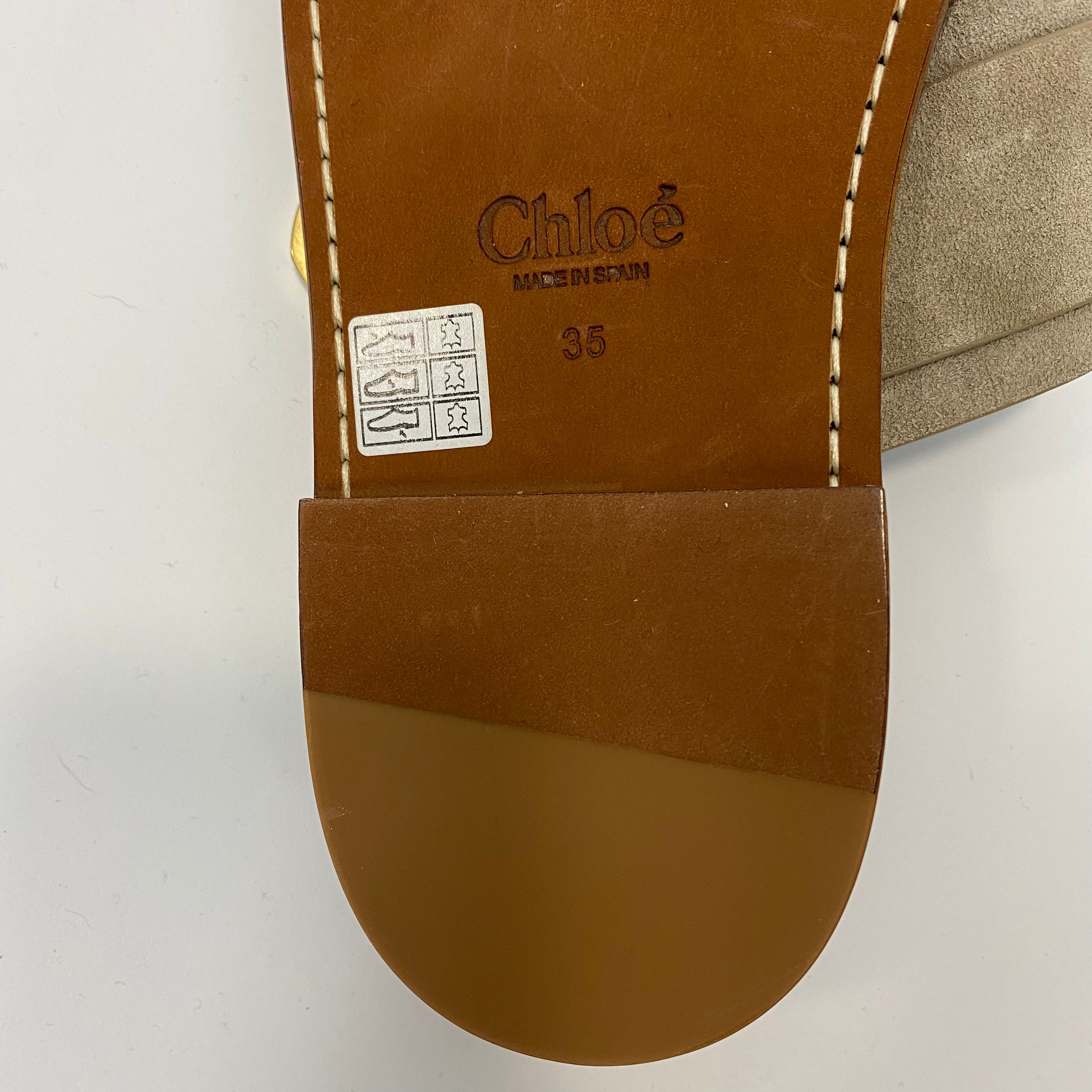 Chloe £520 Greige Suede Flat Rebecca Sandals 35