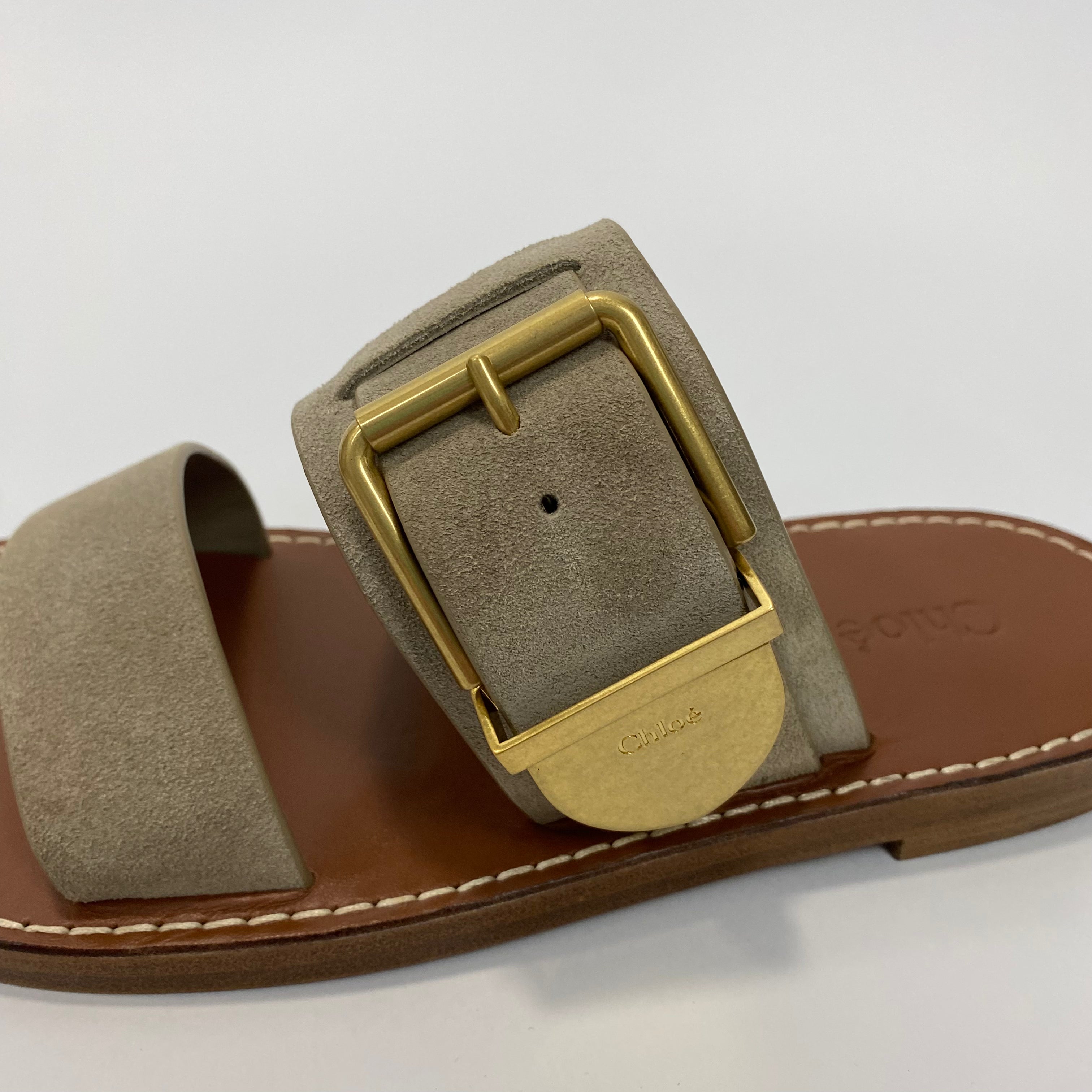 Chloe £520 Greige Suede Flat Rebecca Sandals 35