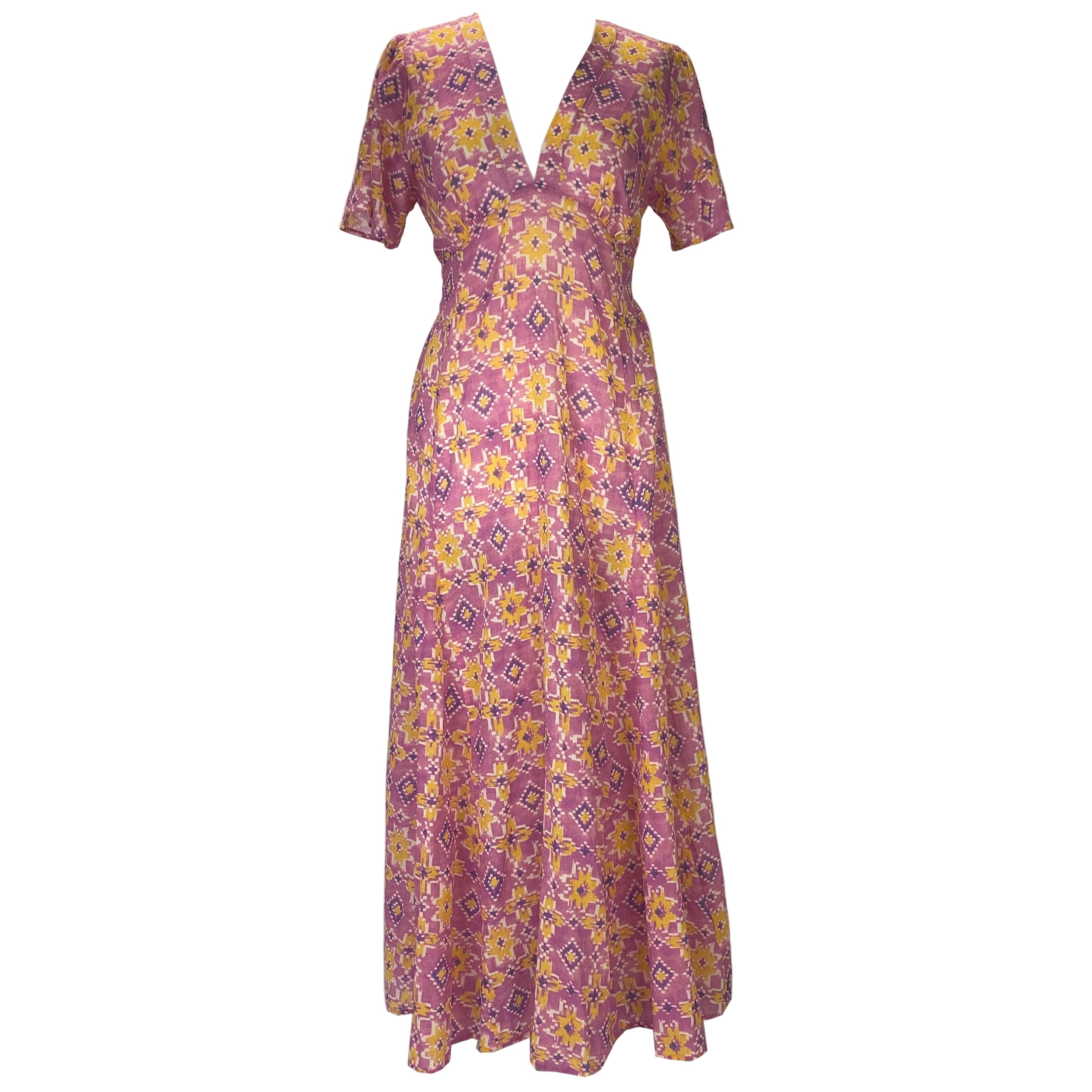 Xirena New £372 Orchid Ikat Belted Maxi Dress M