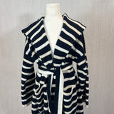 Connolly Navy & White Stripe Thick Cashmere Knit Belted Coat S/M/L/XL