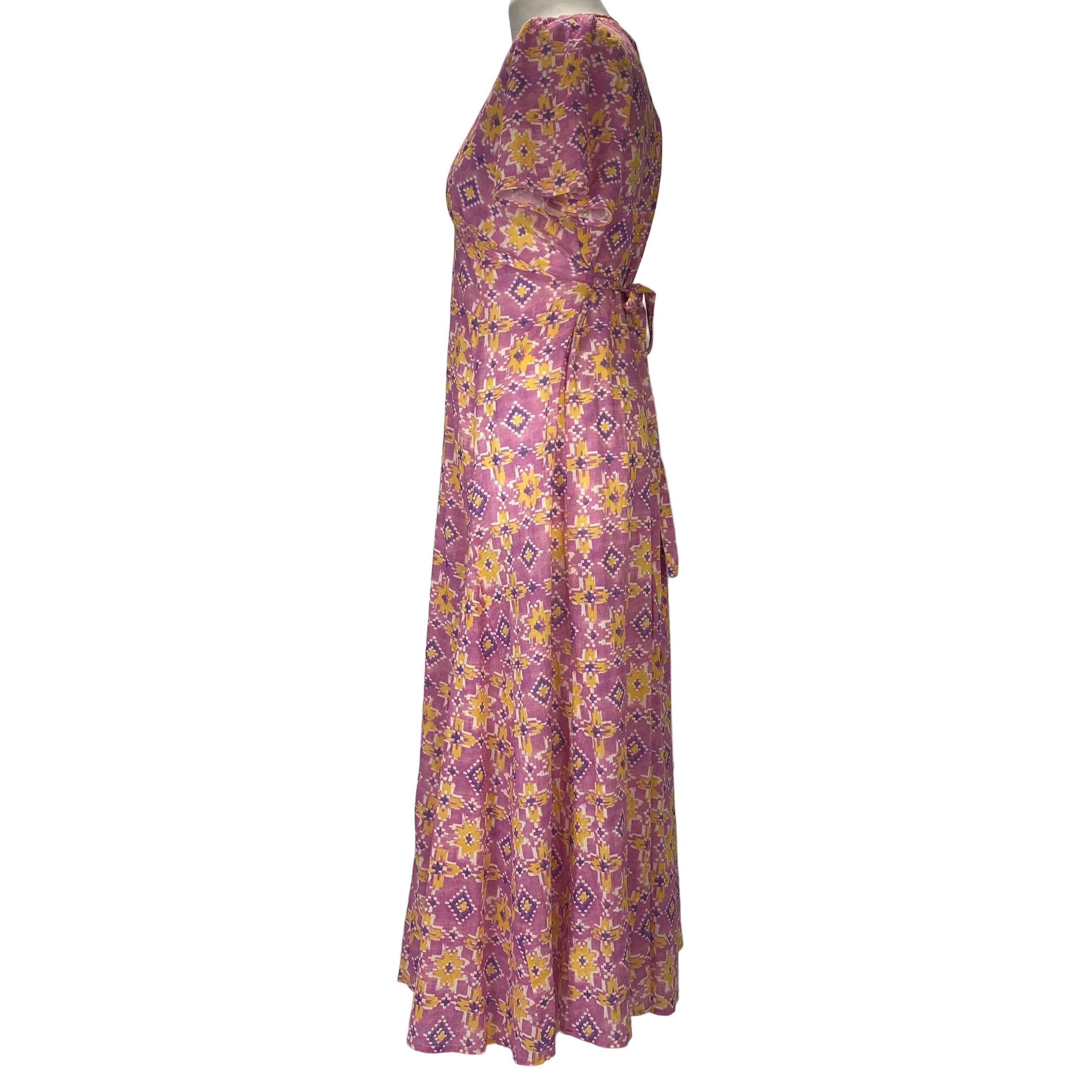 Xirena New £372 Orchid Ikat Belted Maxi Dress M