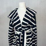 Connolly Navy & White Stripe Thick Cashmere Knit Belted Coat S/M/L/XL