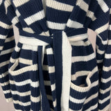 Connolly Navy & White Stripe Thick Cashmere Knit Belted Coat S/M/L/XL