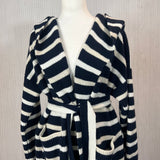 Connolly Navy & White Stripe Thick Cashmere Knit Belted Coat S/M/L/XL