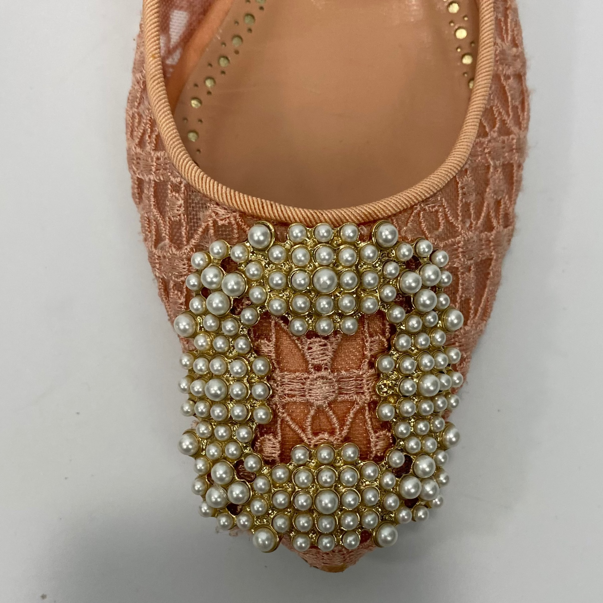 Manolo Blahnik £1035 Pink Lace & Pearl Hangisi Flats 35.5