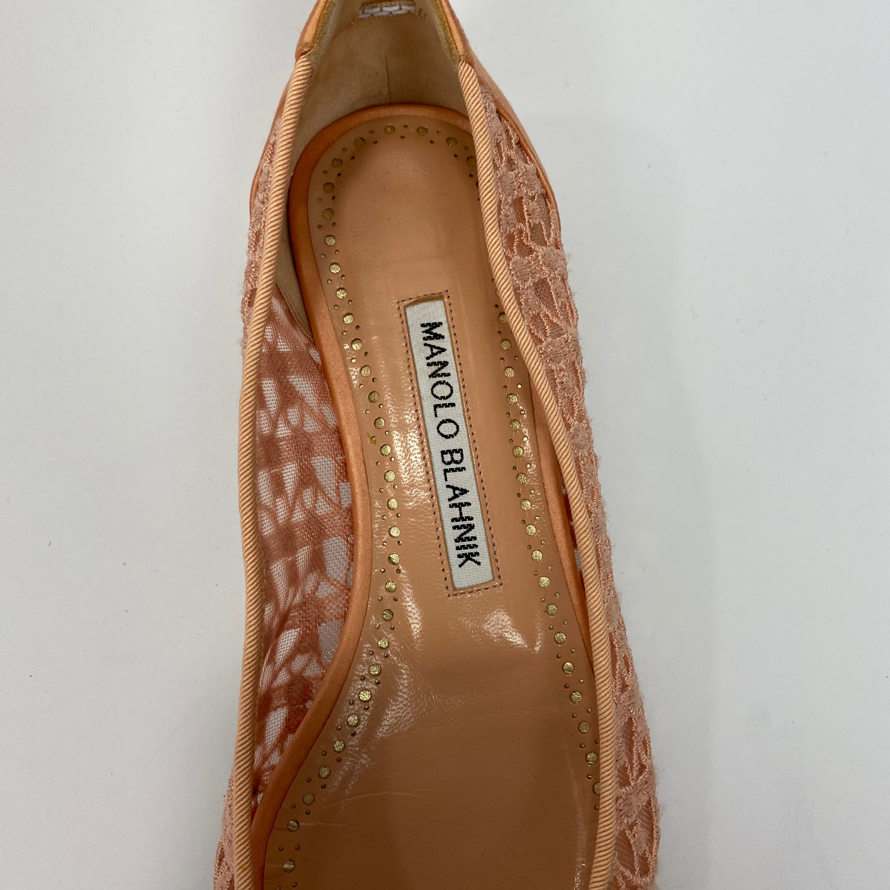 Manolo Blahnik £1035 Pink Lace & Pearl Hangisi Flats 35.5