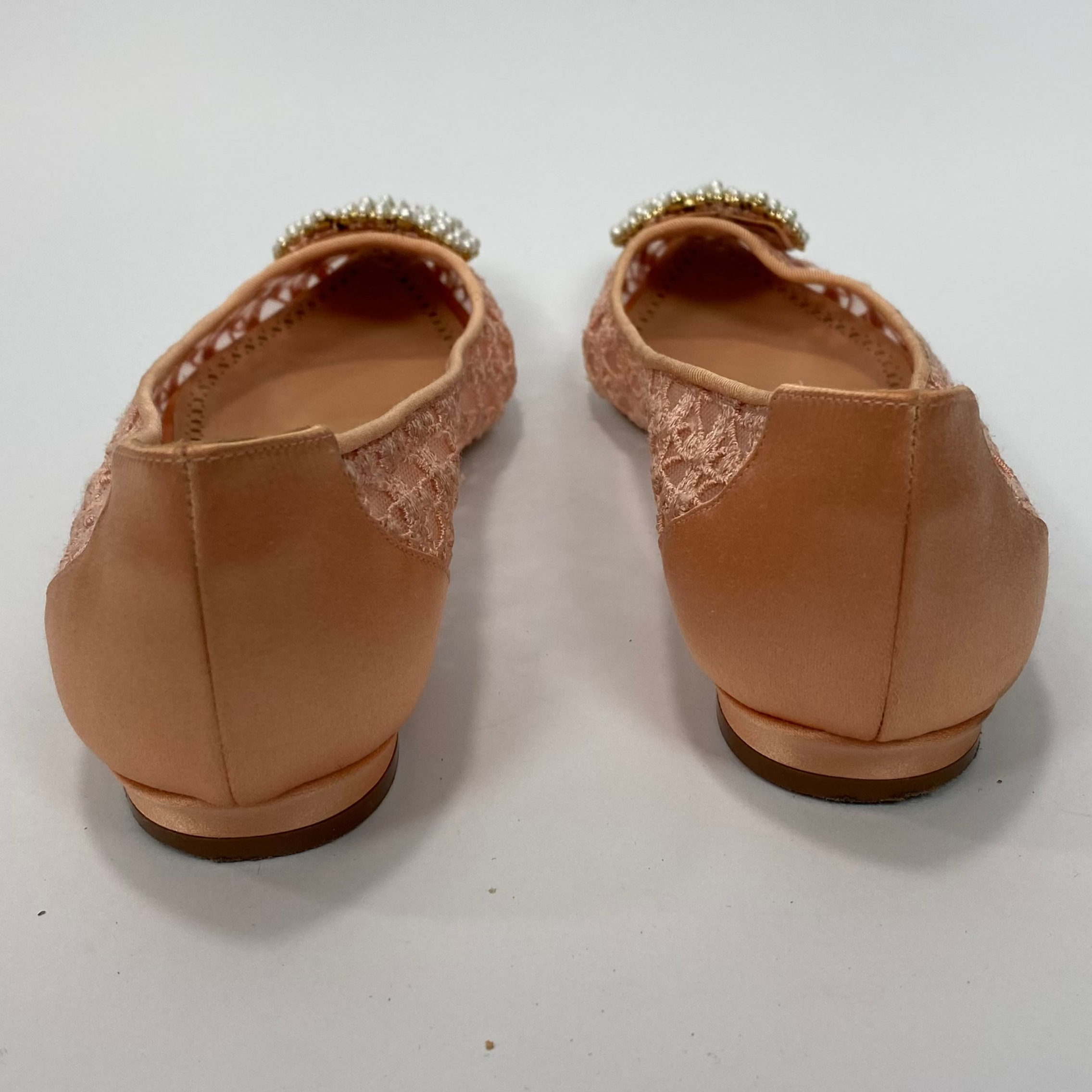 Manolo Blahnik £1035 Pink Lace & Pearl Hangisi Flats 35.5