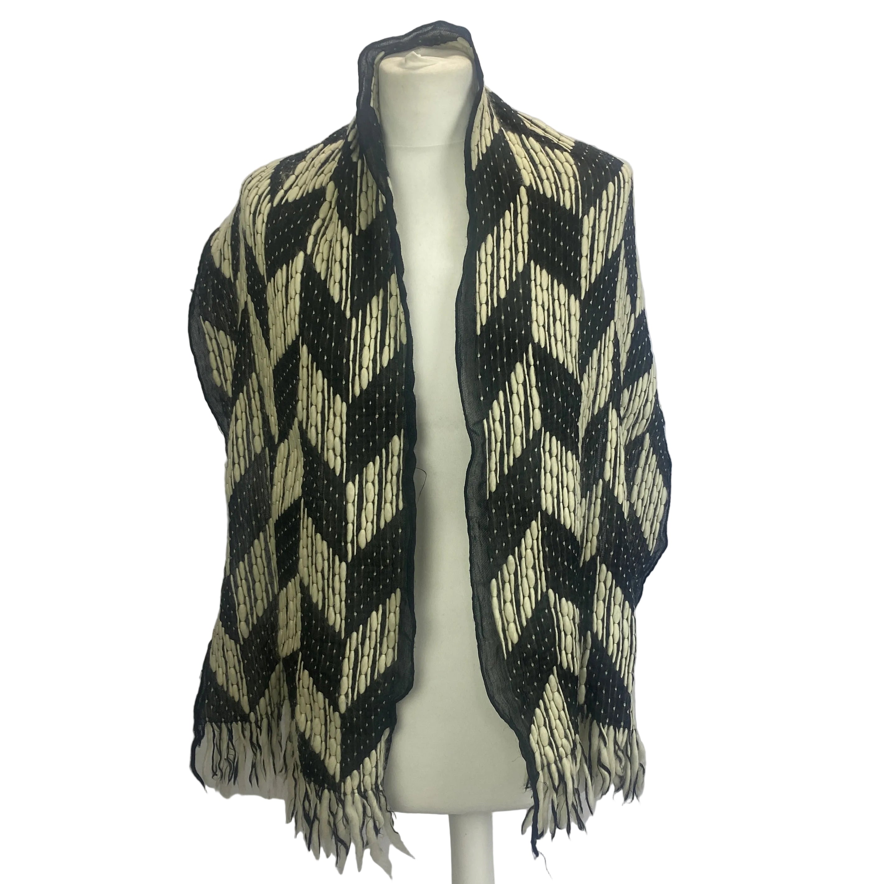 Missoni Black & Ecru Chevron Woven Wool & Silk Scarf