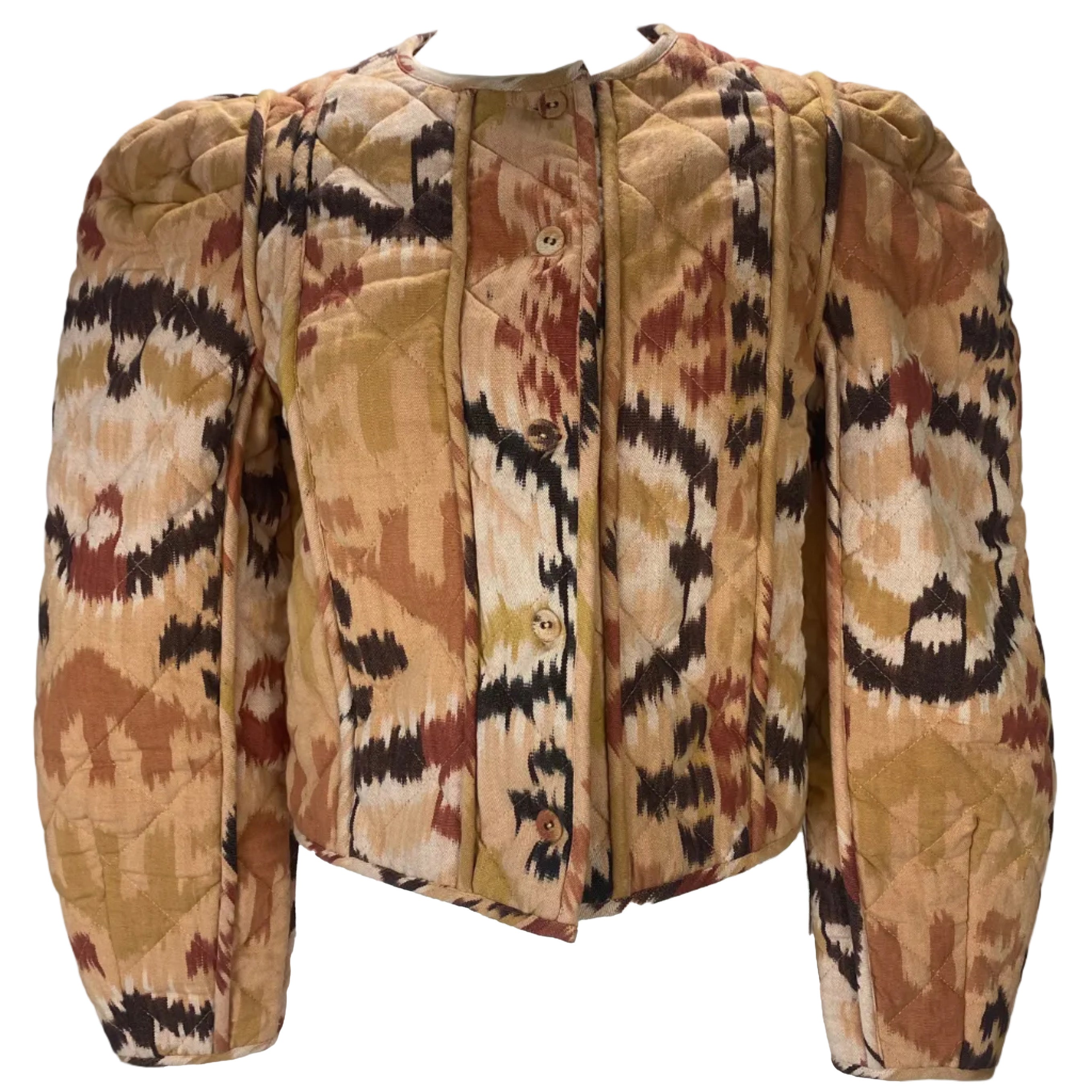 Ulla Johnson Peach Ikat Print Quilted Crop Jacket S