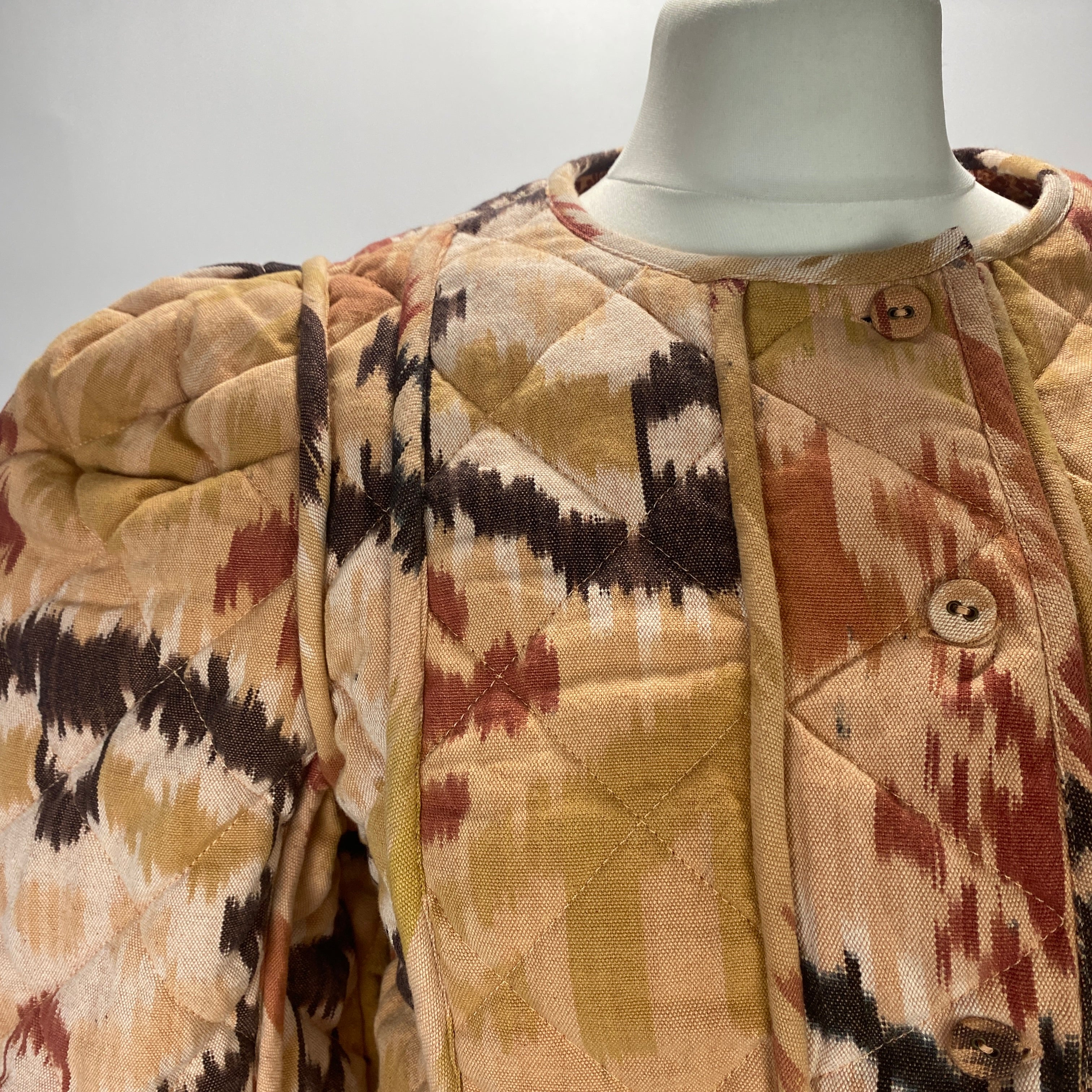 Ulla Johnson Peach Ikat Print Quilted Crop Jacket S
