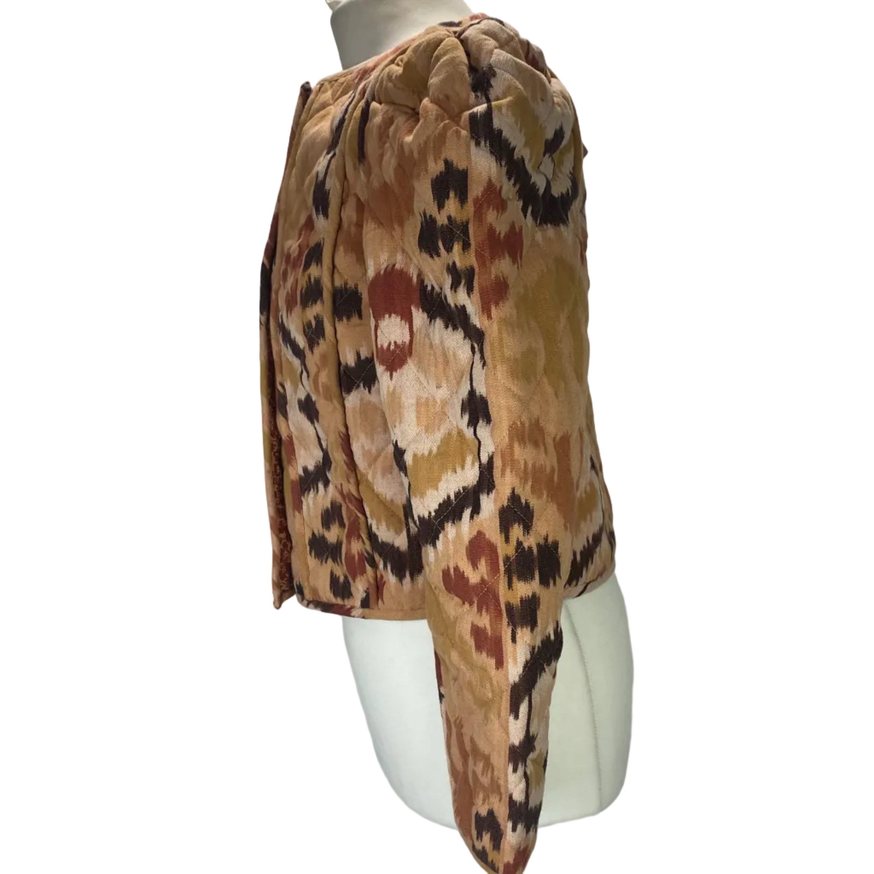 Ulla Johnson Peach Ikat Print Quilted Crop Jacket S